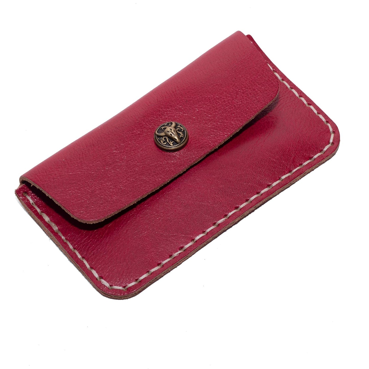 Handcrafted Premium Grey Leather Card Holder Wallet - Slim Design with Secure Closure (red)