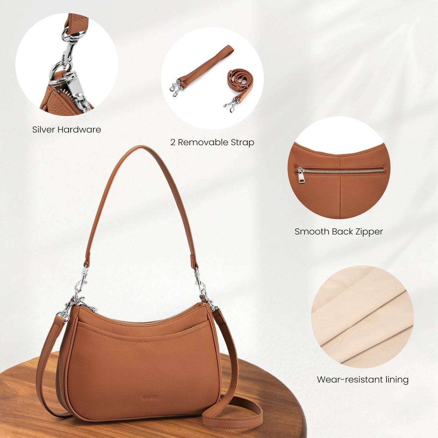 befen Genuine Leather Purse for Women Brown Shoulder Bag Anti Theft Crossbody Bag Soft Real Leather Hobo Crossbody with RFID Blocking Fashion Purse Desinger Women's Shoulder Handbags with 2 Straps