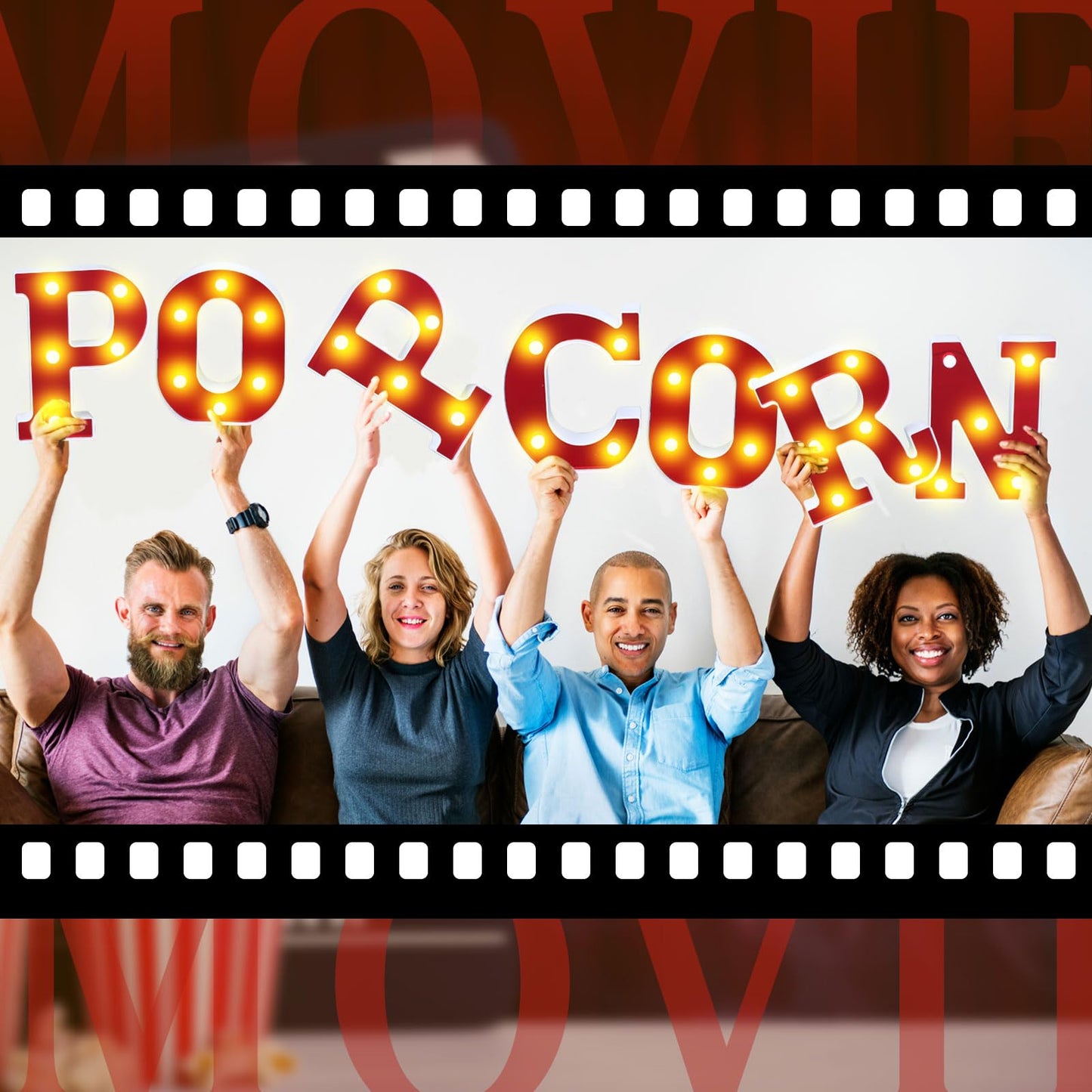 Aurelema Popcorn 6.3" Light up Letters Sign Party Decorations Battery Powered Marquee Lighted Sign LED Alphabet Letter Lights for Christmas Night Party Birthday Home Tabletop Decor Supplies Xmas Gift