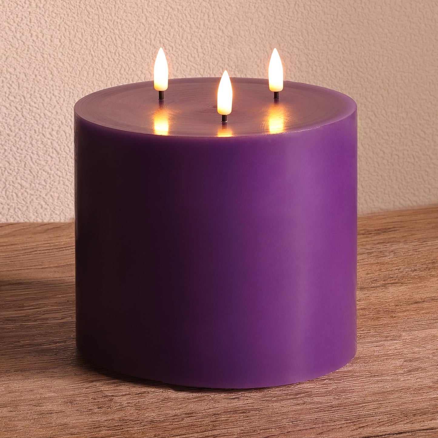 Girimax 3 Wick Purple Flickering Flameless Pillar Candle with Remote, 6x6 inch Large LED Candle Battery Powered Real Wax Coating Home Decor