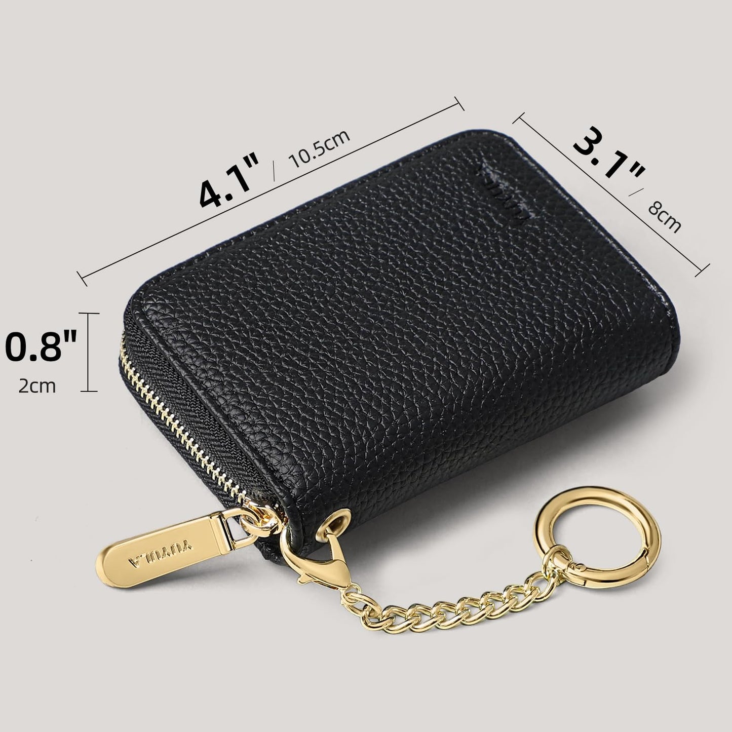 YUYULA Lether Women Credit Card Wallet, Zipper Business Card Holder for Women, RFID Blocking, KeyChain Wallet (Black)