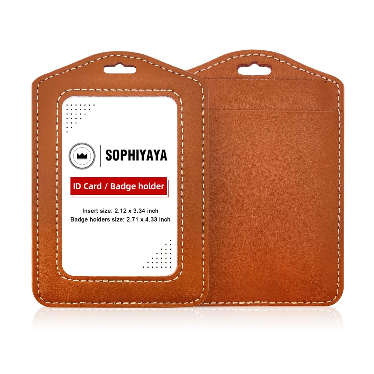 2 Pack Genuine Leather Badge Holder, Key Card Holder, Vertical ID Badge Holder for Student, Teacher, Office, Work and Factory (Brown)