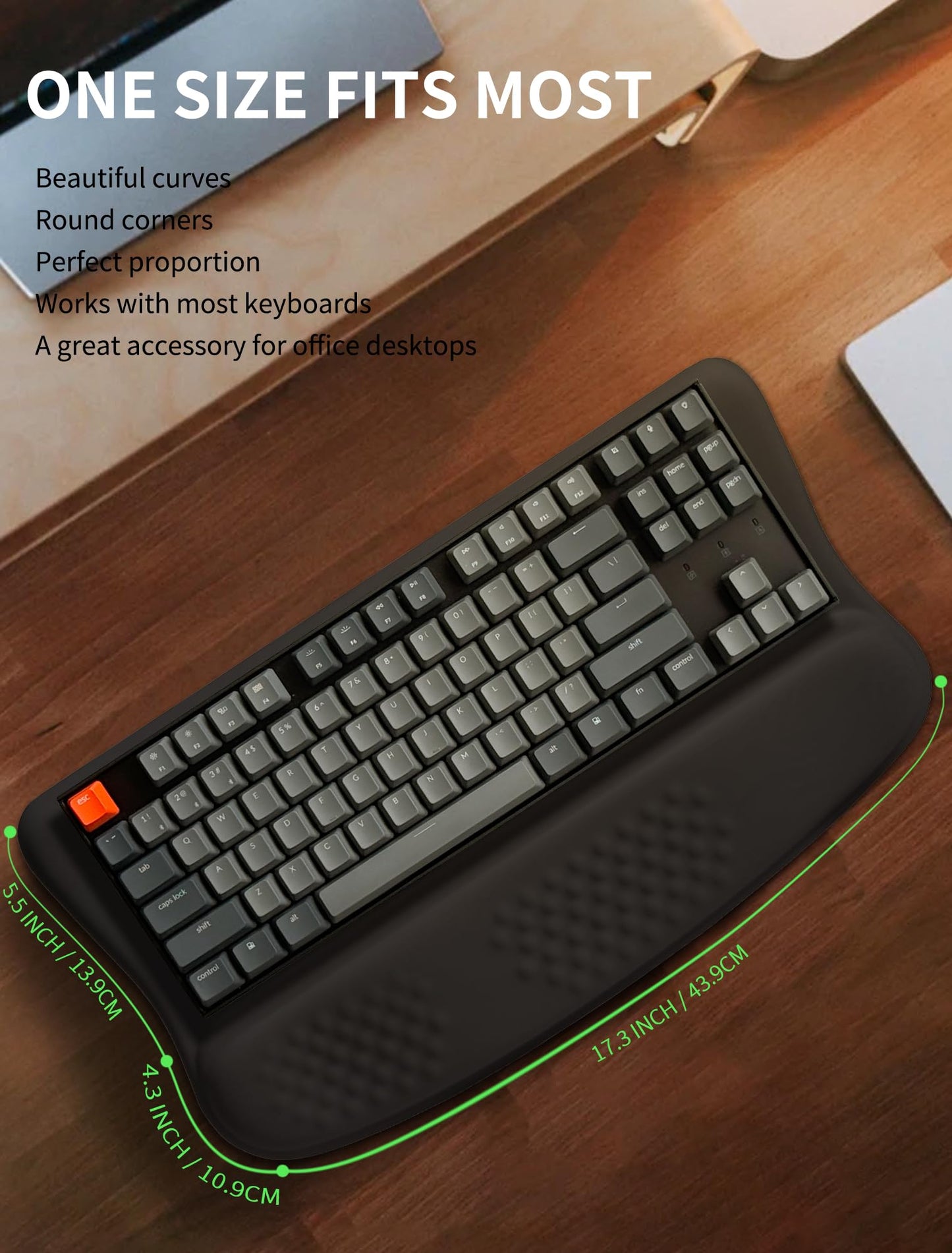 KUOSGM Ergonomic Wave Wrist Rest with Keyboard Stand, Cushioned Palm Rest, Comfortable Integrated Memory Foam for Natural Typing and Relieve Wrist Pain, Dark Night Black
