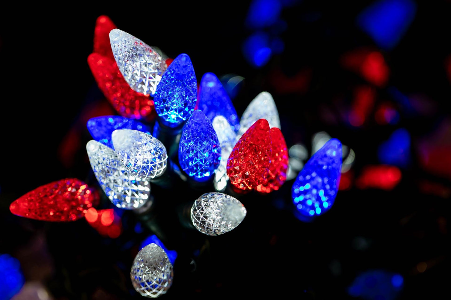 Novelty Lights 24FT 70 LED C6 LED USA String Lights, Outdoor Christmas Tree Commercial Grade LED String Lights, Coaxial Permanent Christmas Lights Outdoor Tree Decorations Outdoor (Red/White/Blue)