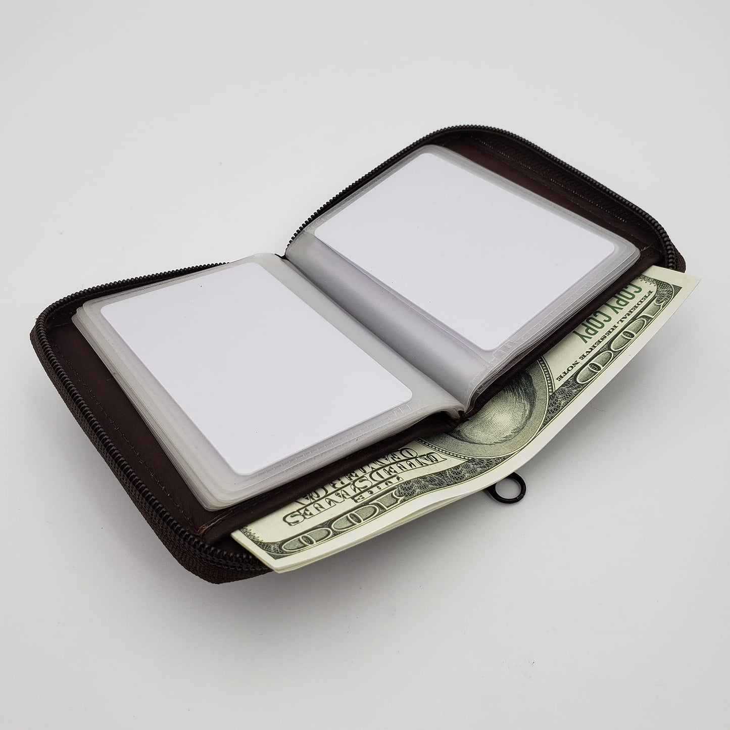 AG Wallets Mens Zip Around Leather Wallet with Inserts (Brown)
