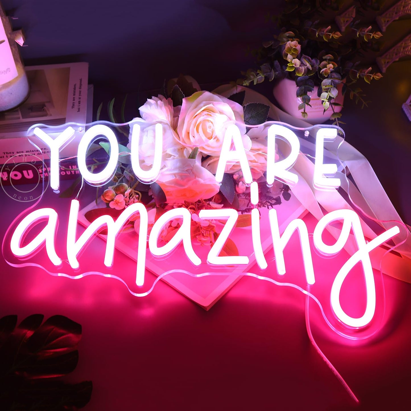 SYLHOME You Are Amazing LED Neon Light Sign 5V Girls Boys Bedroom Living Room Classroom Wall Decor Sign Hanging Smart Kid Teachers Birthday Decor USB 16.9" X 10.6" Pink White