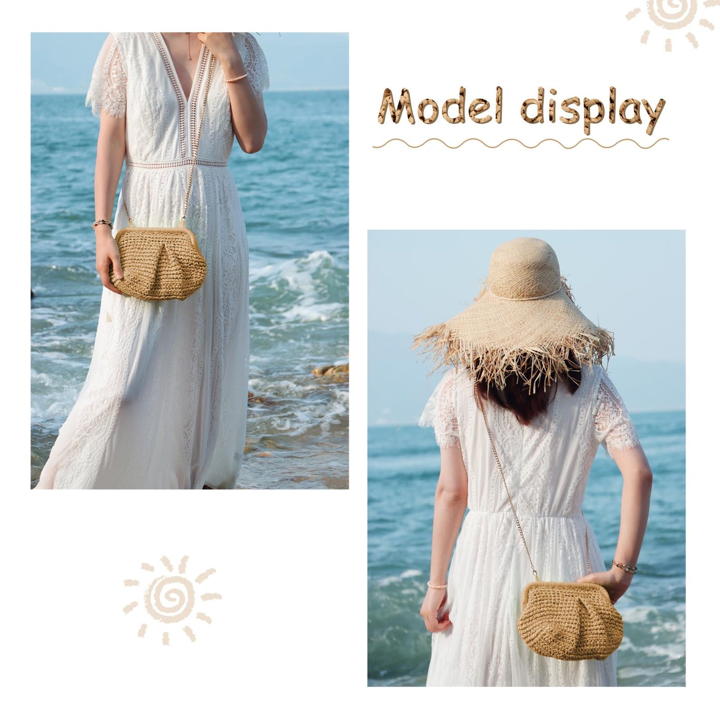 Emprier Straw Clutch Purses for Women Cloud Dumpling Pouch Straw Crossbody Shoulder Handbag Summer Beach Woven Bag