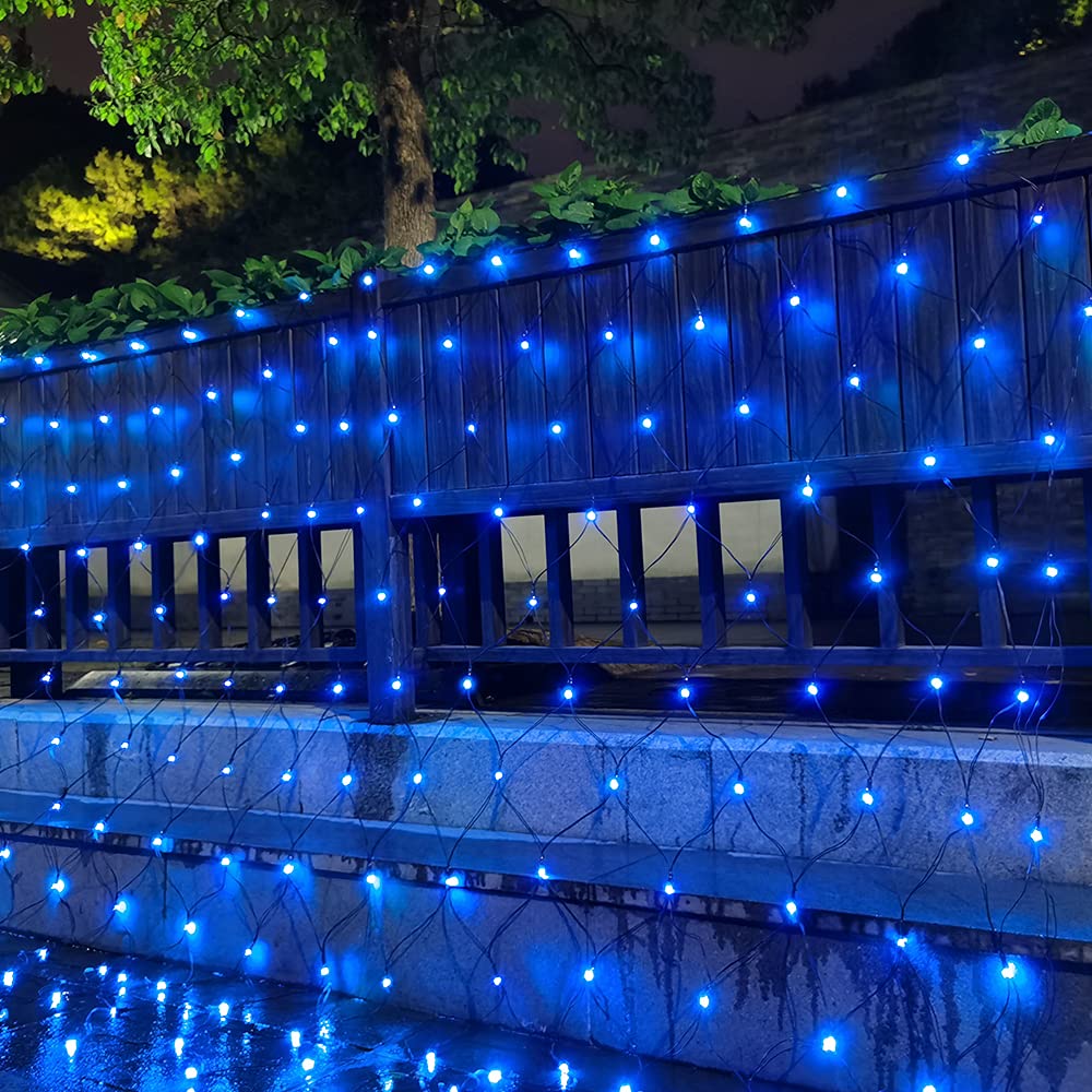 Blue Net Lights, 360 LED Christmas Net Lights Outdoor, 21ft x 5ft Large Net Mesh String Lights, 8 Modes Twinkle String Lights Connectable Plug in for Bushes Christmas Hedge Yard Garden Party Decor