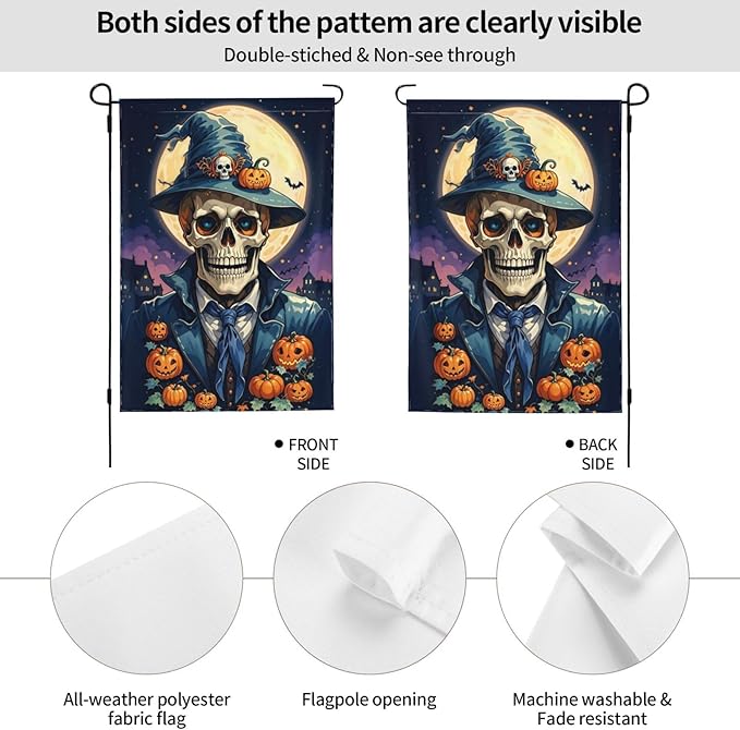Halloween Skull Pumpkin Garden Flag for Fall Festival Porch Patio Farmhouse Outdoor Yard Decoration Vertical Double Sided Burlap 28 x 40 Inch