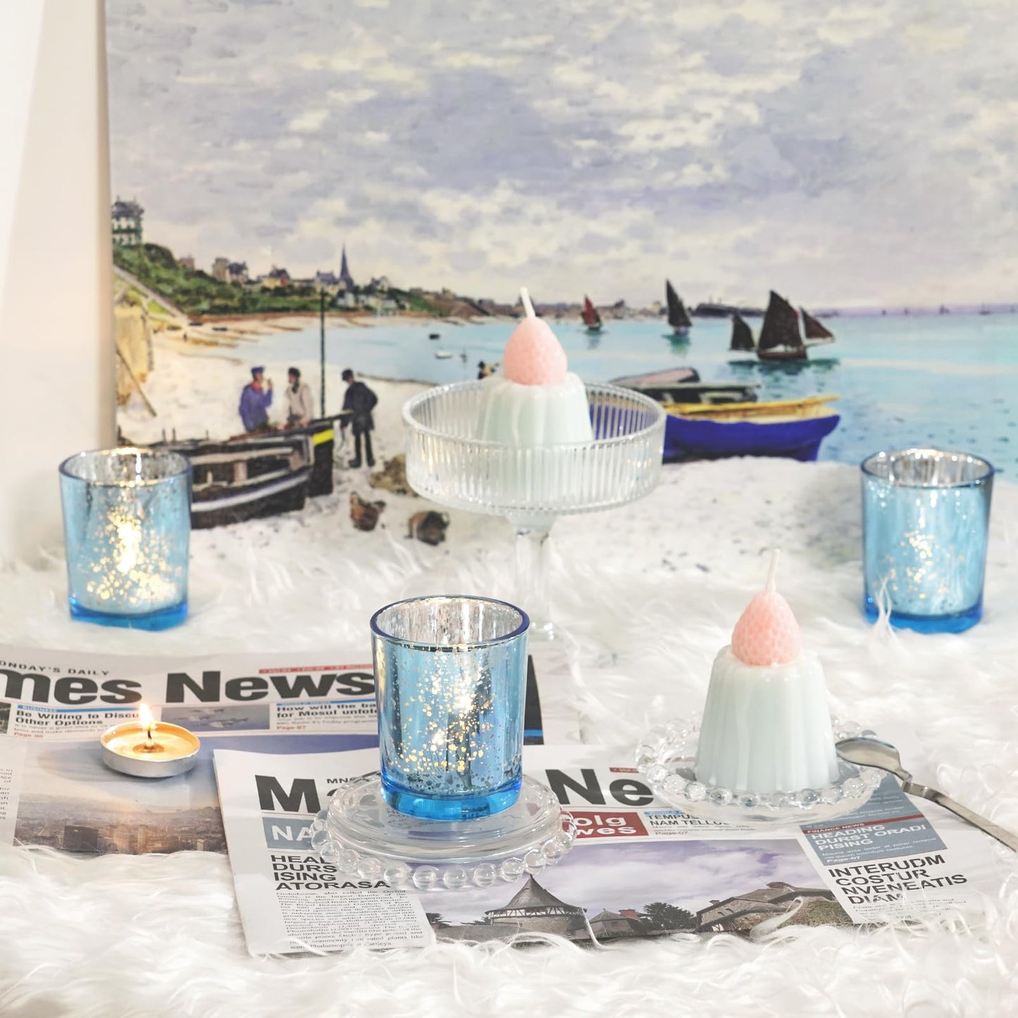 Homemory 36 Pcs Blue Votive Candle Holders, Mercury Glass Candle Holder, Tealight Candle Holders for Table Centerpieces, Baby Shower, Party, Anniversary, Wedding, Home Decor, Halloween, Christmas