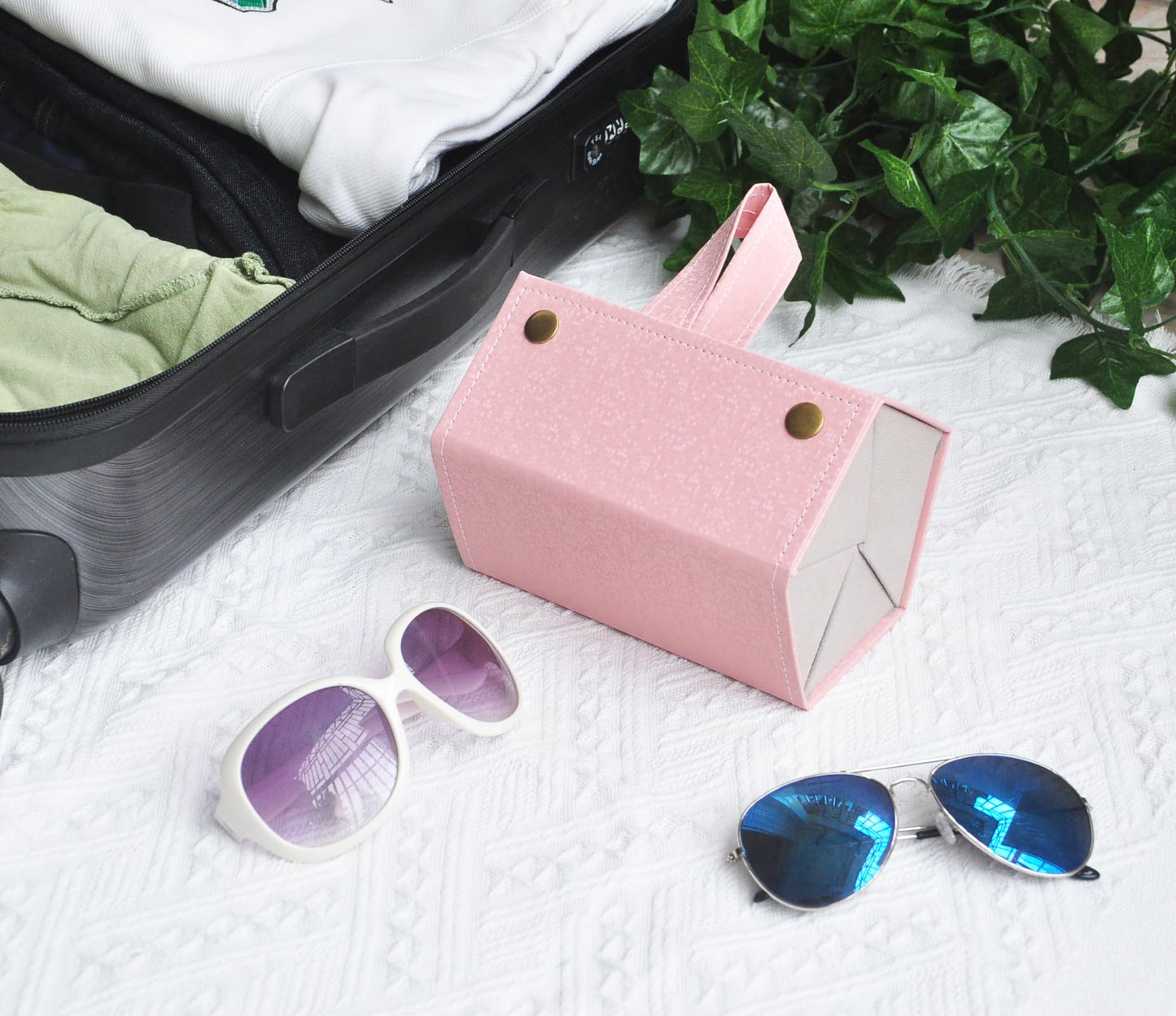 Kenpal Sunglasses Storage Organizer Holder Foldable Travel Case with 5 Slot Compartments for Multiple Glasses (Mosaic Pink)