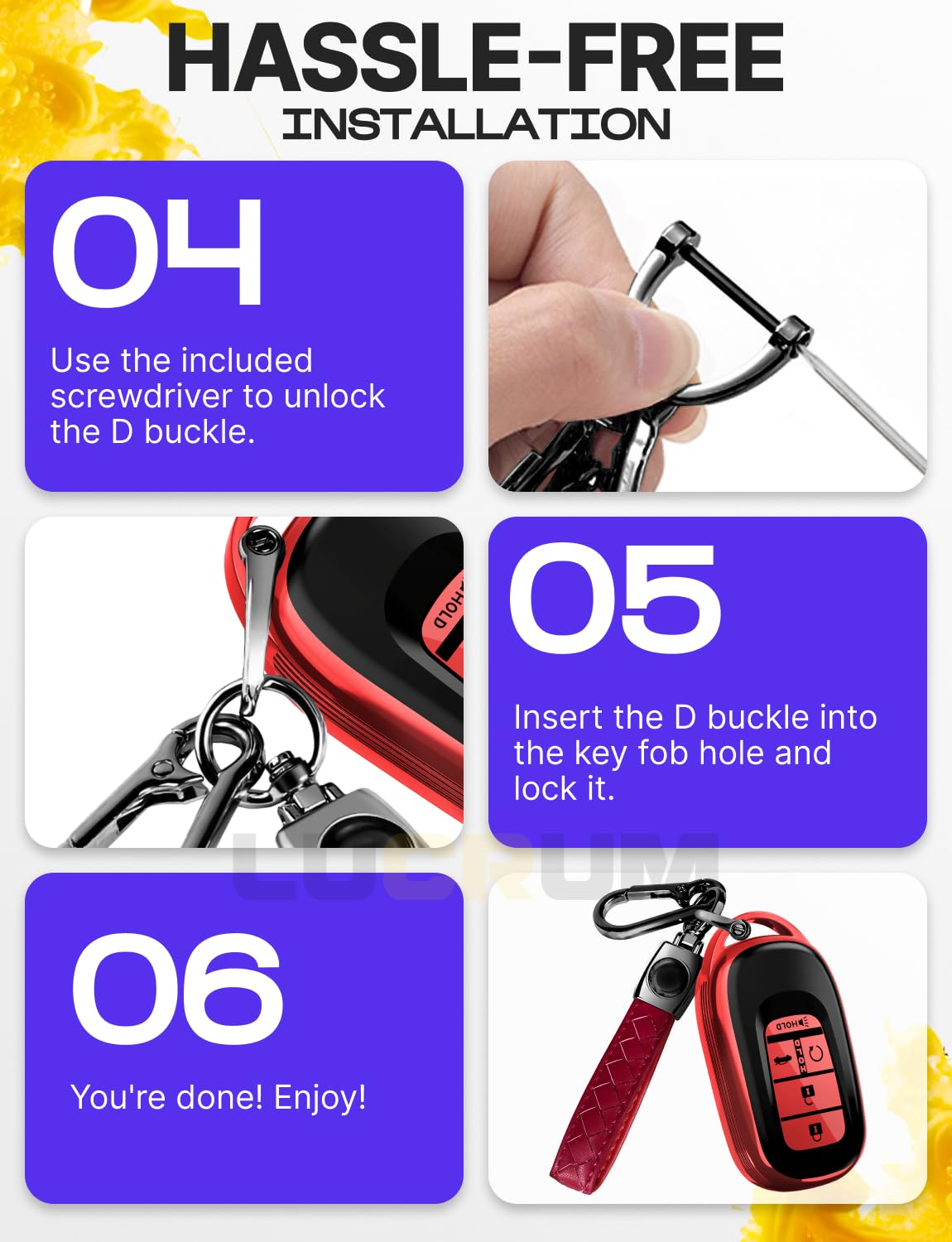 Lucrum Compatible with Honda Key Fob Cover & Leather Keychain - TPU Keyfob Case for Accord Civic CR-V HR-V Pilot Ridgeline, For 5 Button Remote (2022-2026) - Red and Black