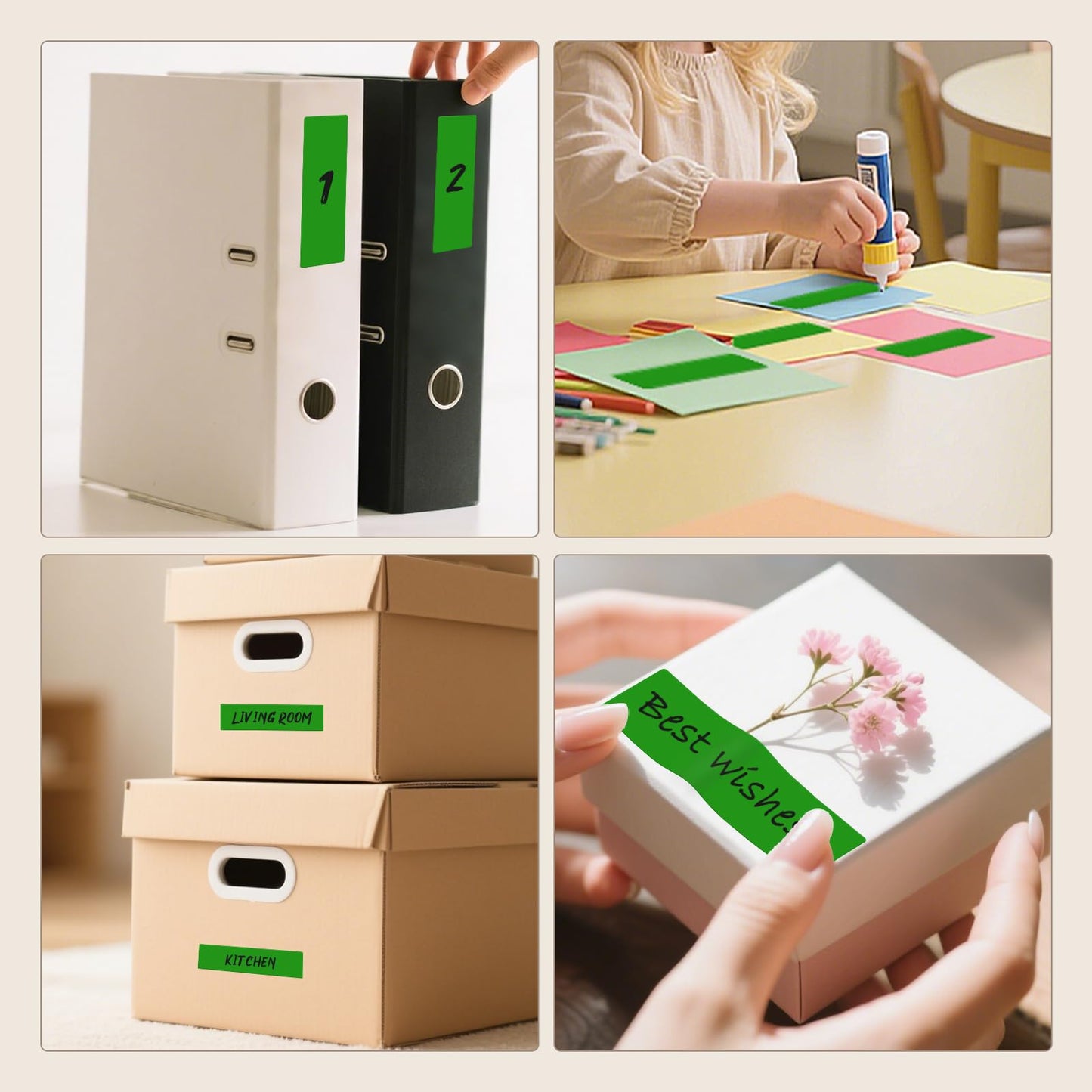 Meitaat 3 × 1 Inches Green Rectangle Color Coding Labels 1000 PCS, Self-Adhesive Writable Waterproof Vinyl Blank Sticker Roll for Office Home School Business