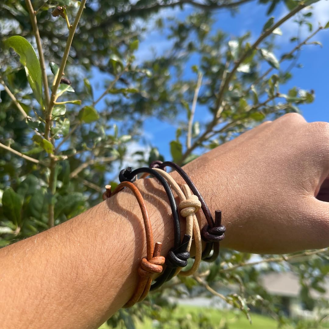 3 mm Men Genuine Leather Bracelet - Handmade Adjustable Cuff, Mens Minimalism Leather Wrap Wristband, Simple Accessories, Premium Leather, Women Gift To Boyfriend, Pulsera Hombre (Distressed)