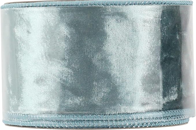 MEEDEE Dusty Blue Velvet Ribbon 2.5 inch Crushed Velvet Christmas Ribbon 10 Yards for Christmas Tree Decoration, Baskets, Wreaths, Holiday Projects, Wedding Decor and Accents