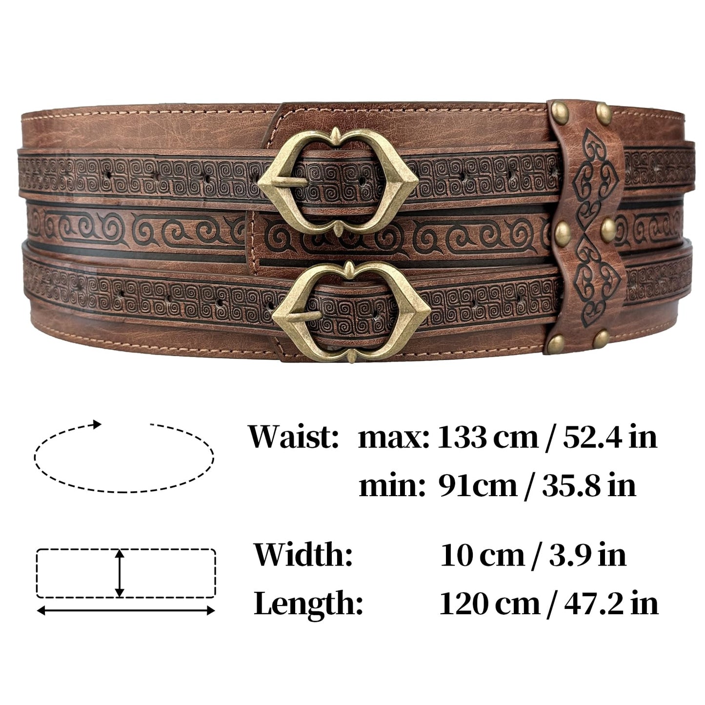 HiiFeuer Viking Wide Armor Corset Belt, Medieval Faux Leather LARP Costume (Brown)