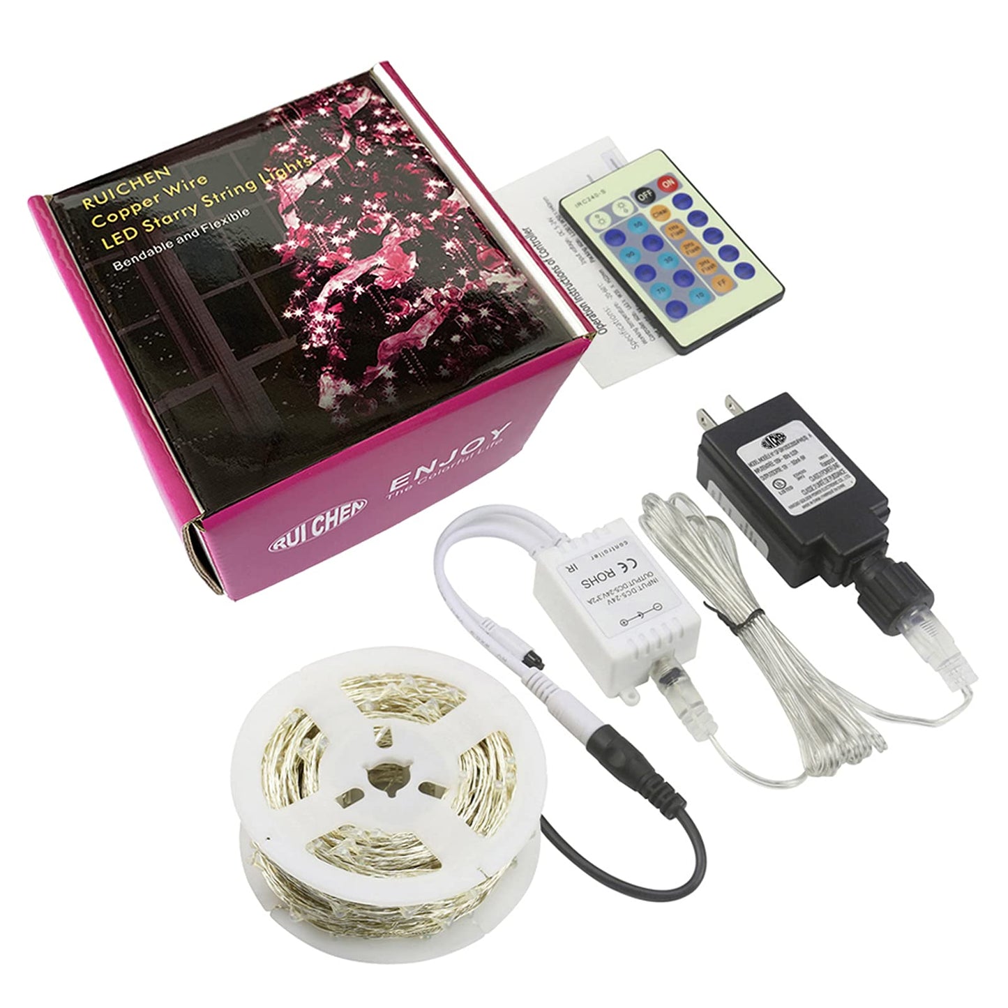 RUICHEN Dimmable Purple Fairy Lights Plug in, Waterproof Silver Wire 165 Ft 500 LED Starry String Lights with Remote for Christmas Halloween Party Bedroom Patio Garden