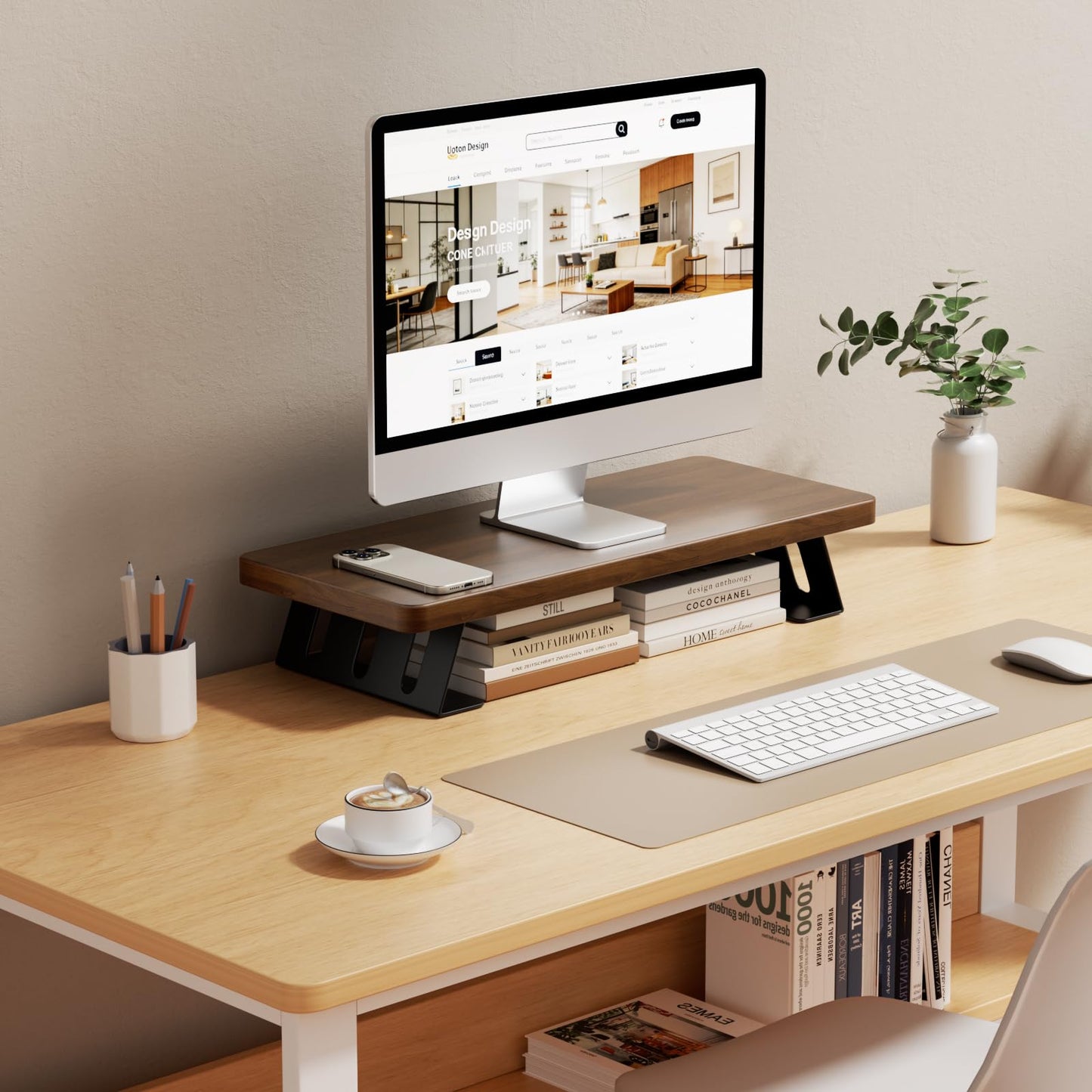 NestNeat Monitor Stand - 24 Inch Wood Monitor Stand Riser, 220 Pounds Load Capacity Desk Monitor Riser for Laptop/PC/Printer, Desktop Stands Organizer for Home Office