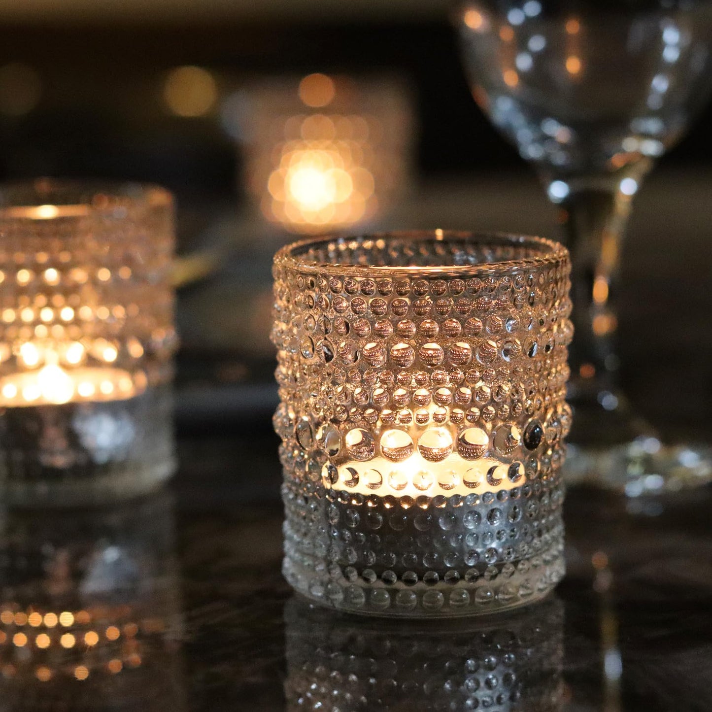 Clear Votive Candle Holders Set 24 PCS Hobnail Glass Tealight Candle Holders for Spring Decor, Easter, Weddings, Birthday Table Centerpiece Decorations