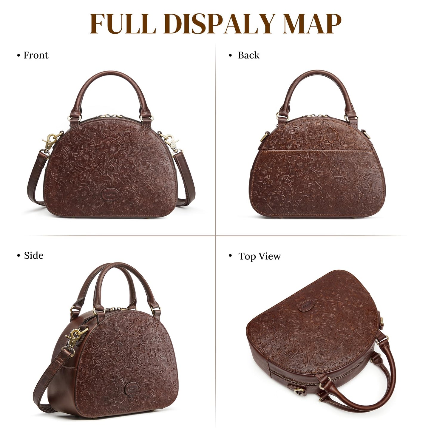 S-ZONE Leather Crossbody Bags for Women Vintage Handbag Top Handle Purse Designer Dome Satchel