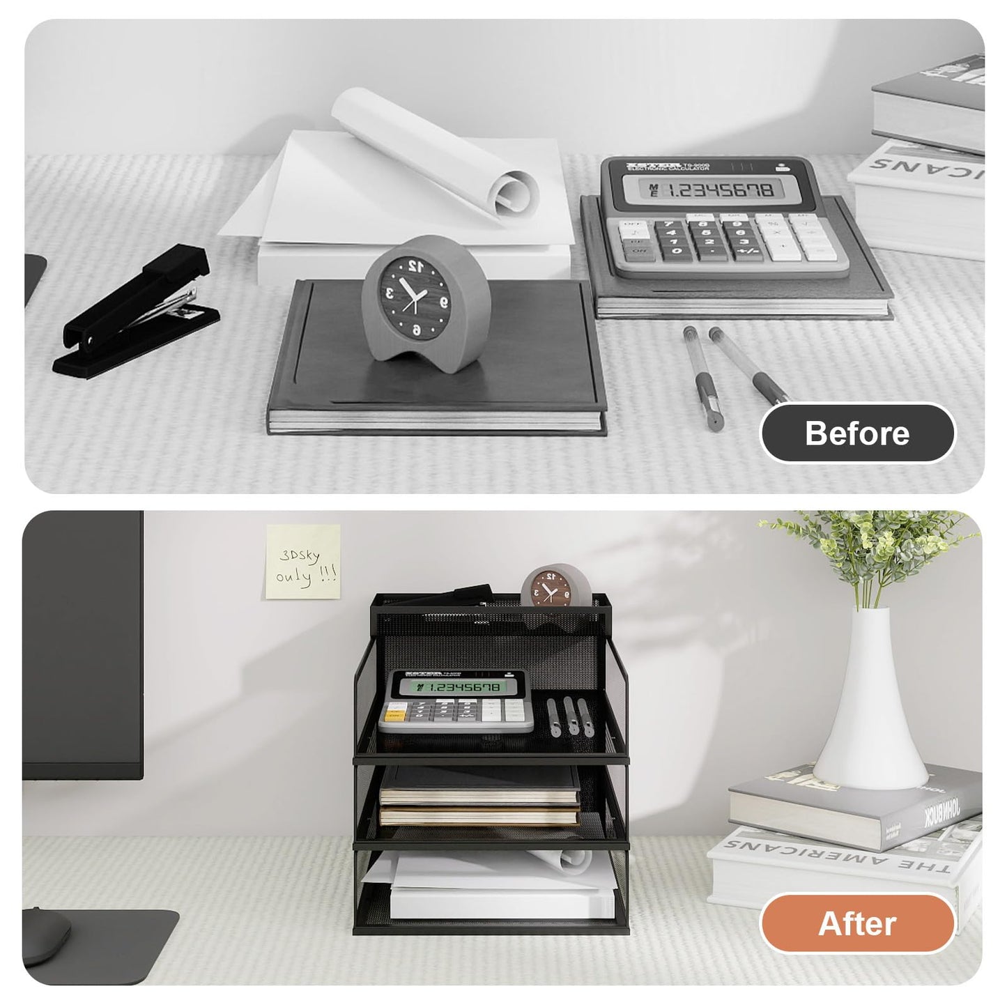 Natwind 3 Tier Stackable Paper Trays for Letter Documents, Desktop File Organizers for Office Supplies, Metal Mesh Desk Organizer,Office Organizer,Letter Trays for Home, Office, School,Black
