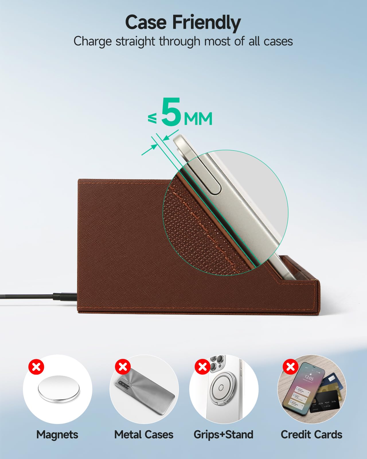 Fast Wireless Charging Station with Desk Organizer for iPhone 17/16/15/15 Pro/14/14 Pro Max/14 Pro/14 Plus/13/13 Pro Max/13 Pro/and iPhone 12/11 Series, Nightstand Desktop Organizer, Brown