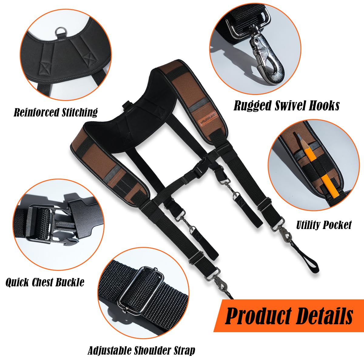 WELKINLAND Heavy Duty Tool Belt Suspender, Comfy Padded Tool Belt Suspender, Fully-Adjustable Tool Bag Suspenders, RipStop Suspenders For Tool Belt, Tool Belt Suspenders For Men/Carpenter