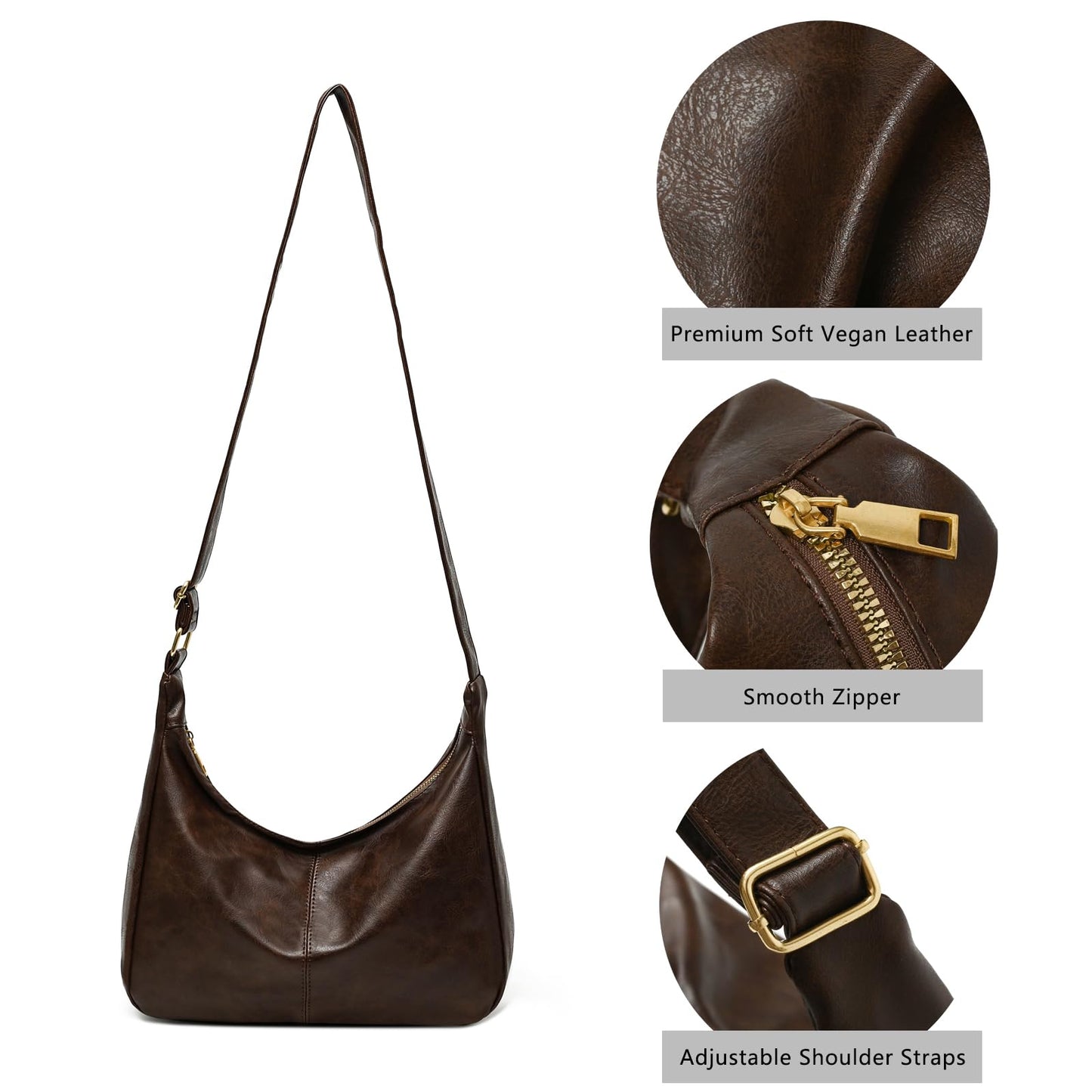 Slouchy Vegan Leather Shoulder Bag for Women,Trendy Soft Crossbody Hobo Bags,Stylish Everyday Tote Purses Handbags (Coffee)