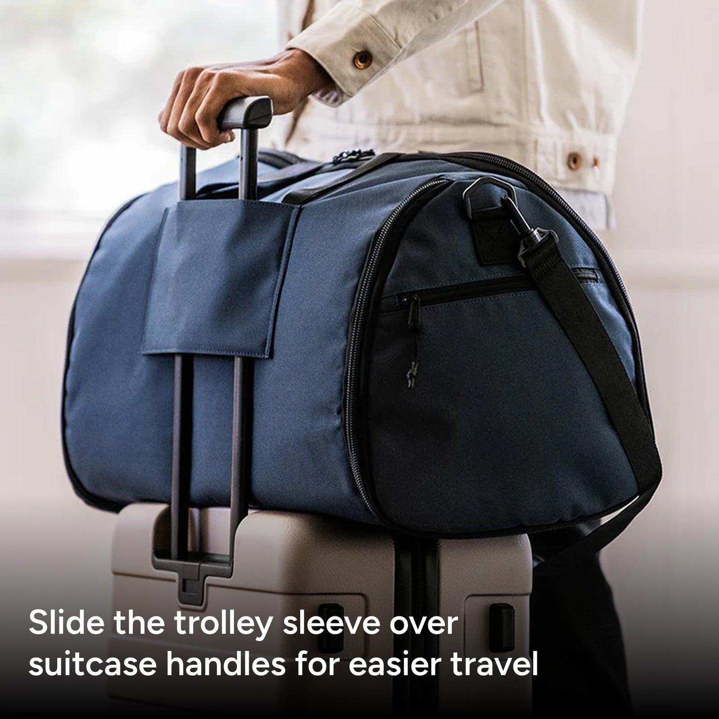 Halfday Convertible 2-in-1 Garment Duffel Weekender Bag 45L: Wrinkle-Free Travel (Hanging Suit Compartment, Shoe Pockets, Trolley Sleeve), Durable & Water-Resistant Carry-on, Marine