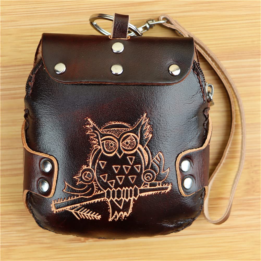Fanyixuan Handmade Cowhide Owl Shape Coin Purse Wrist Strap Hand Bag Zipper Bag Can Store Key Cards