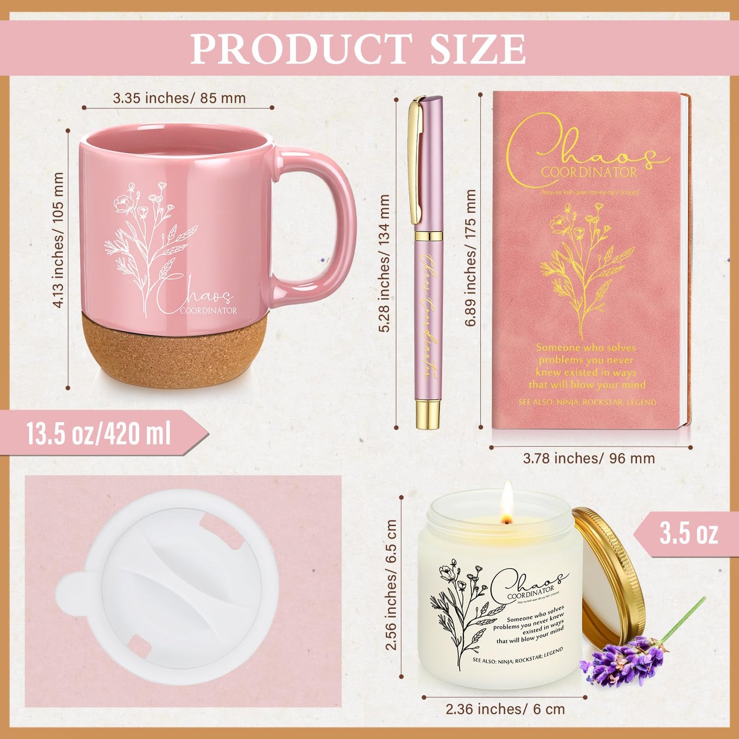 Sayglossy 4 Pcs Thank You Gift Set for Chaos Coordinator Women Administrative Professional Day Appreciation Notebook Coffee Mug Cup Scented Candle Ballpoint Pen for Coworker Teacher Nurse Staff, Pink