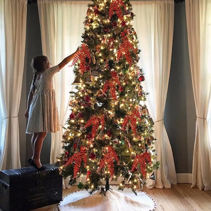 DILATATA 6Pcs Christmas Glitter Leaves Boston Fern Leaves 25" Artificial Red Fern Leaf Picks Sprays Giltter Stems for Christmas Tree DIY Xmas Wreath Garland Home Decor - Red