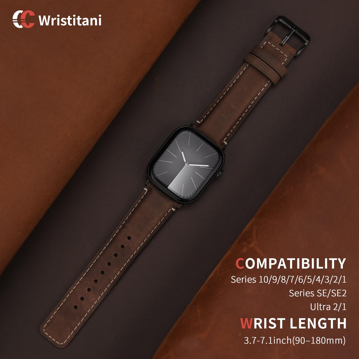Wristitani Leather Band Compatible With Apple Watch Bands 49mm 46mm 45mm 44mm 42mm 41mm 40mm for Men,Genuine Leather Replacement Band for iWatch Ultra2 Ultra Series 10 9 8 7 SE2 SE 6 5 4