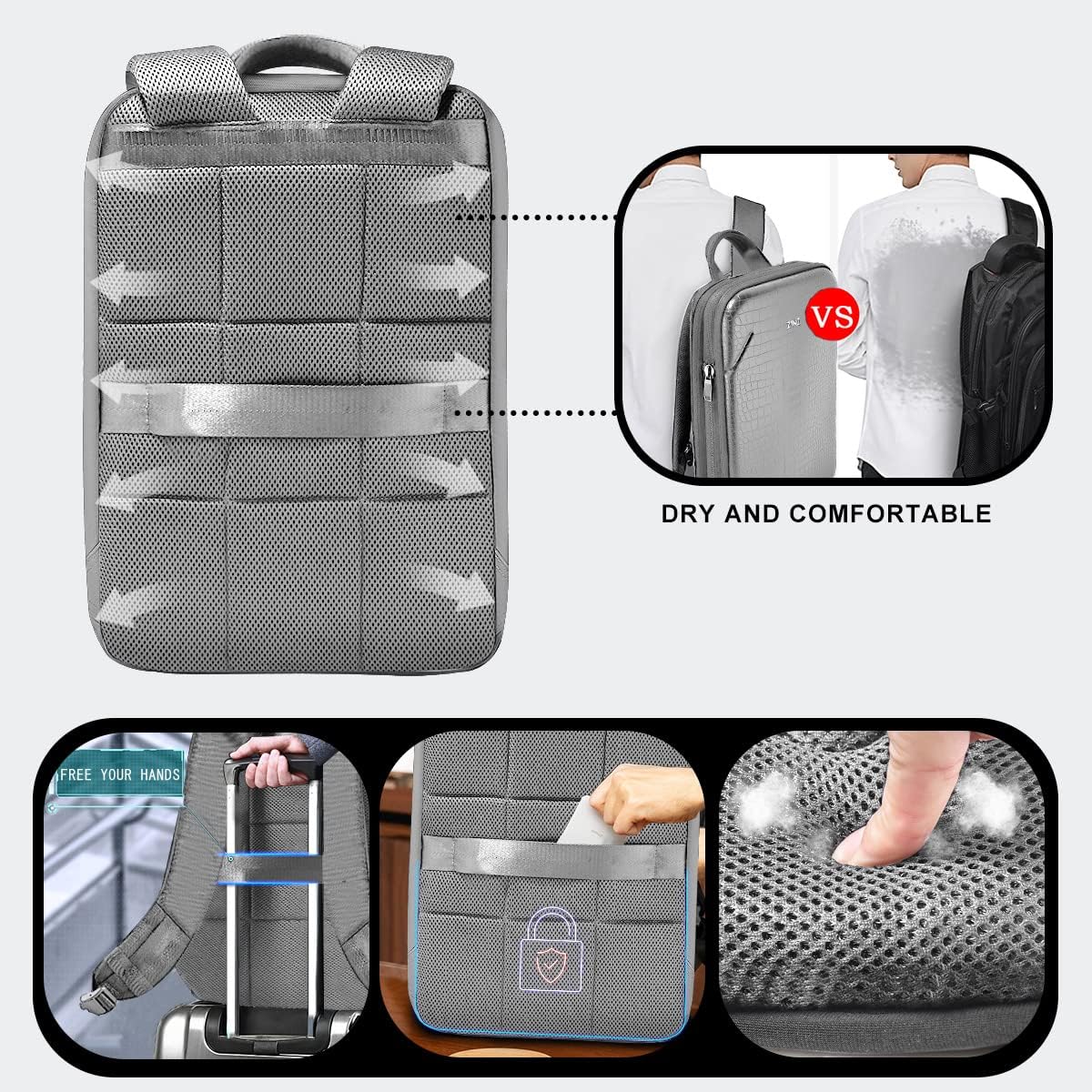 ZINZ Protective Laptop Backpack, Expandable Computer Bag Rucksack with Hard Leather Cover & 3 Compartments for 15 15.6 16 inch Notebooks, Ergonomic Shoulder Strap,G01Y01