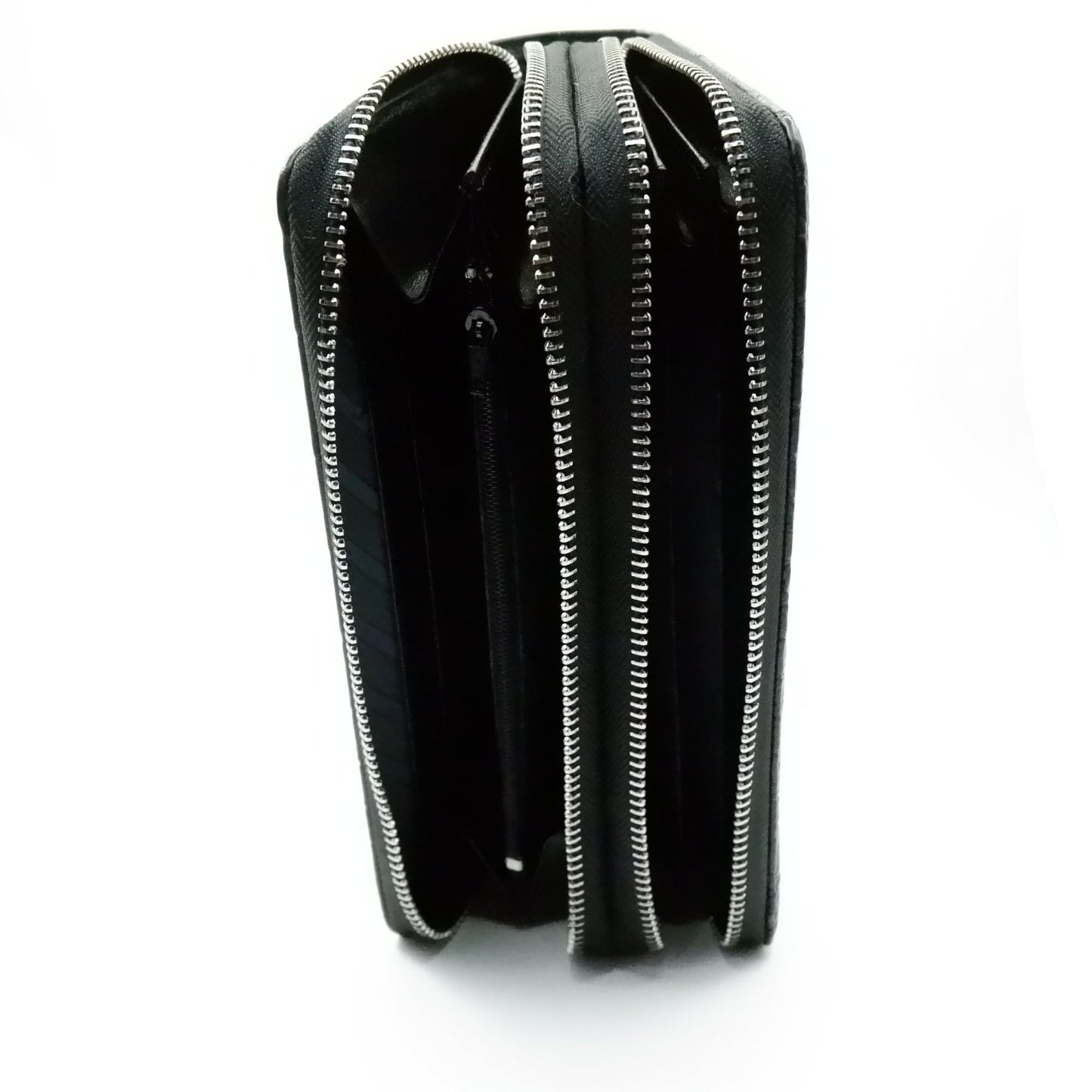 EXSOOTTI New Black Alligator Crocodile Leather Belly Soft Skin Women Double Zipper Clutch Wallet.