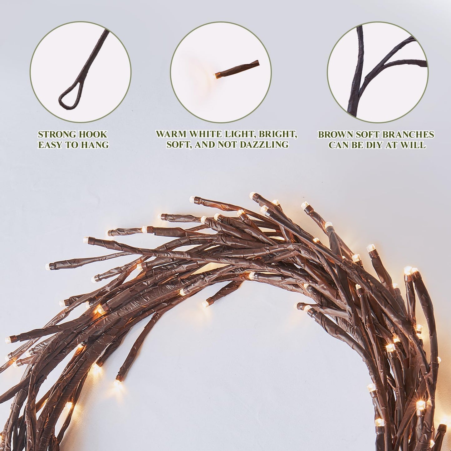Enchanted Willow Vine Lights with Remote 8 Modes, Christmas Decorations Indoor Room Decor, 9.5 ft 160LEDs Lighted Willow Vine Lights for Walls Bedroom Home Decor, 1 Pack