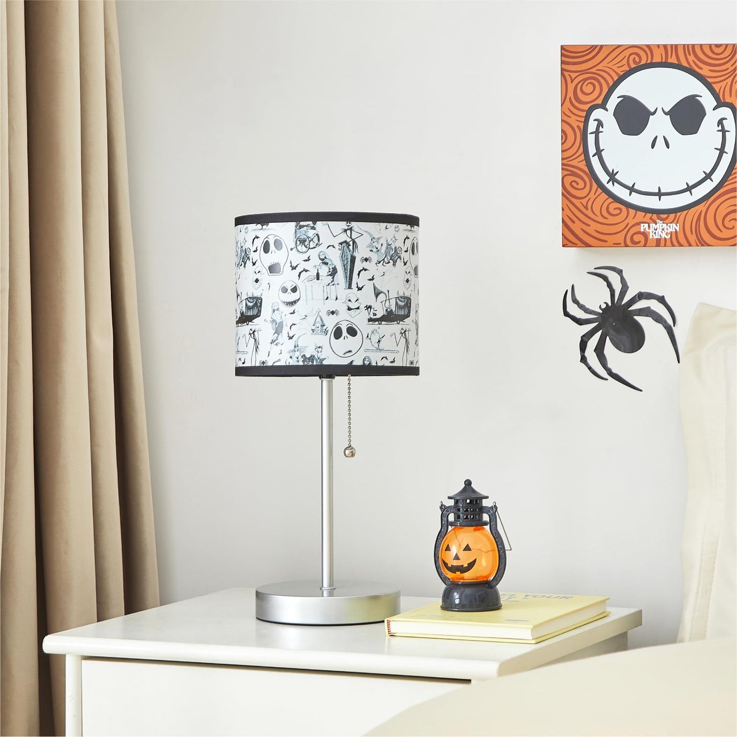 Idea Nuova Table Lamp for Kids, Stick Lamp with Printed Shade & Pull Chain, Bedroom or Nursery Nightstand Lighting,Nightmare Before Christmas