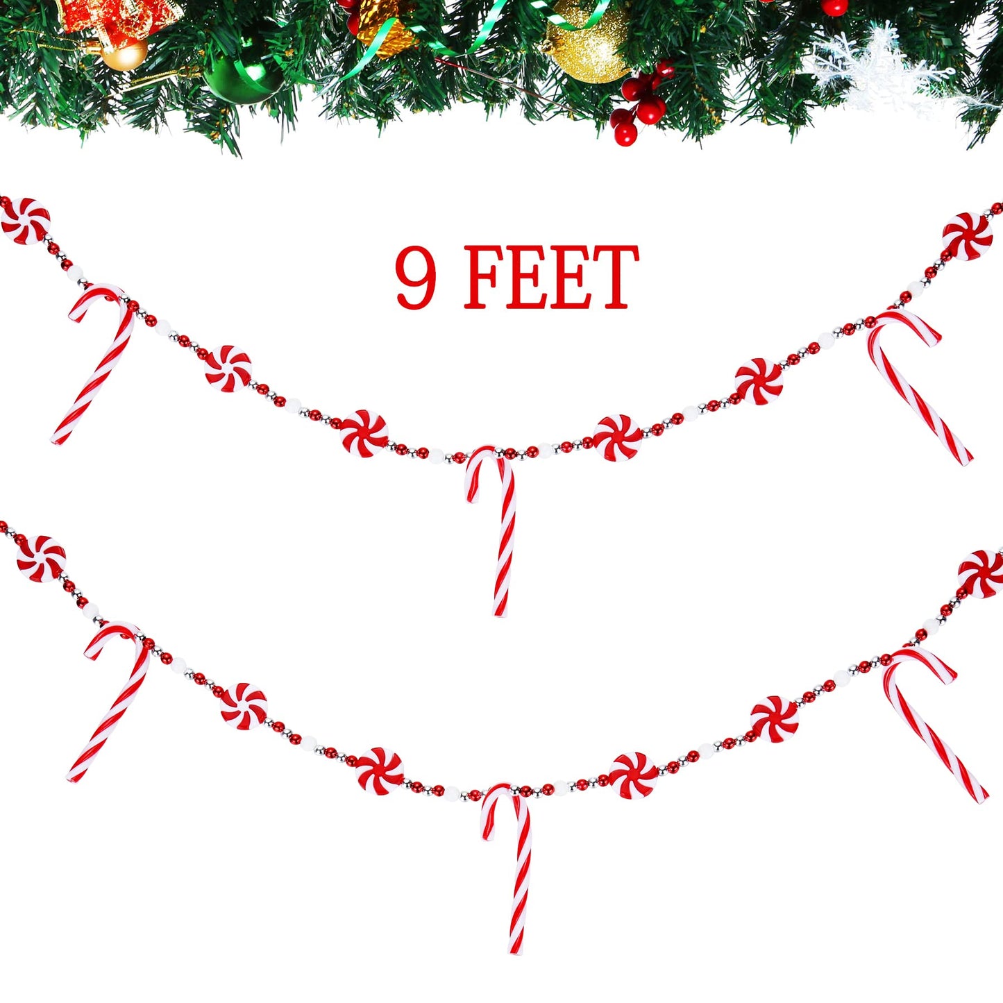 WHQXFDZ 9 Feet Christmas Candy Cane Garland Christmas Tree Decoration