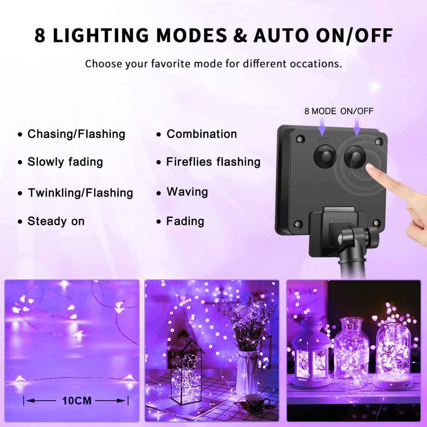 JMEXSUSS 4 Pack Purple Solar String Lights Outdoor Waterproof, 100 LED 33ft Purple Solar Fairy Lights, 8 Modes Copper Wire Christmas Light for Halloween Christmas Garden Yard Tree Decor
