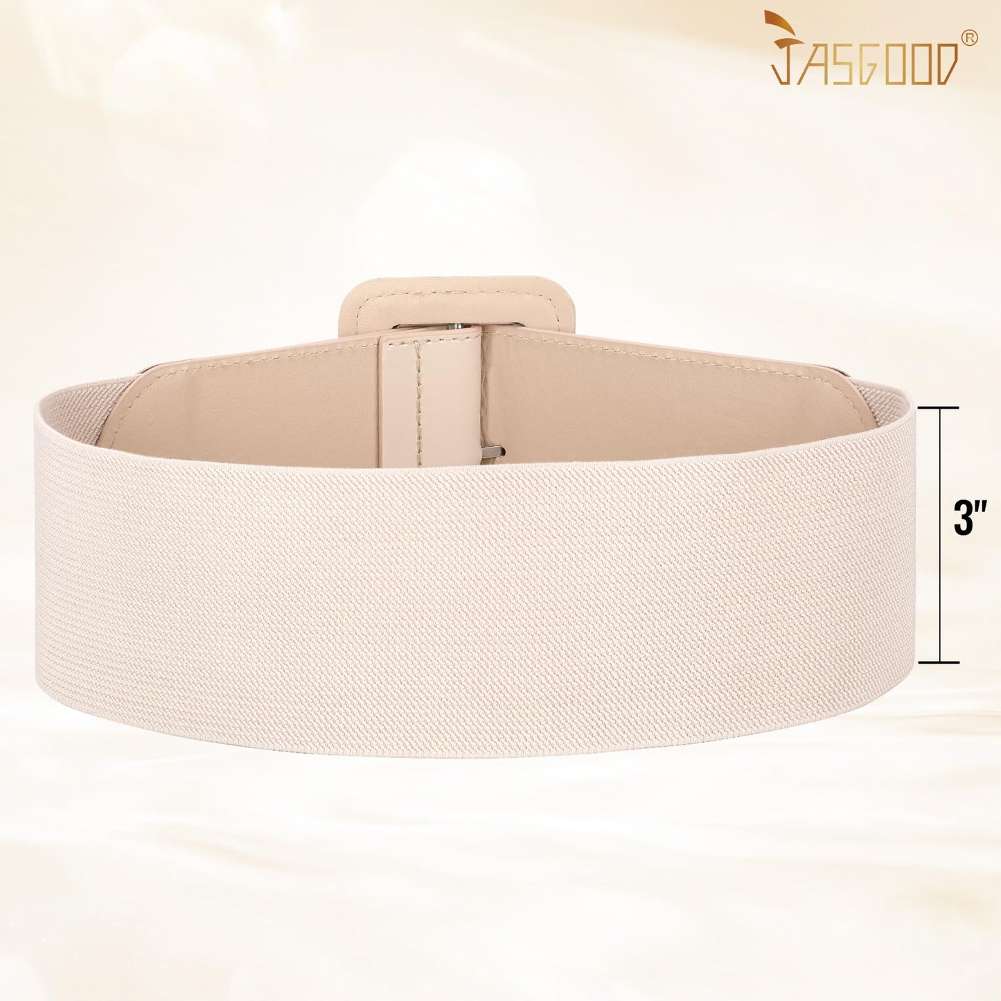 JASGOOD Women Wide Stretchy Belt Vintage Elastic Waist Belt for Dresses Fashion Ladies Waist Patent Leather Belt with Square Buckle