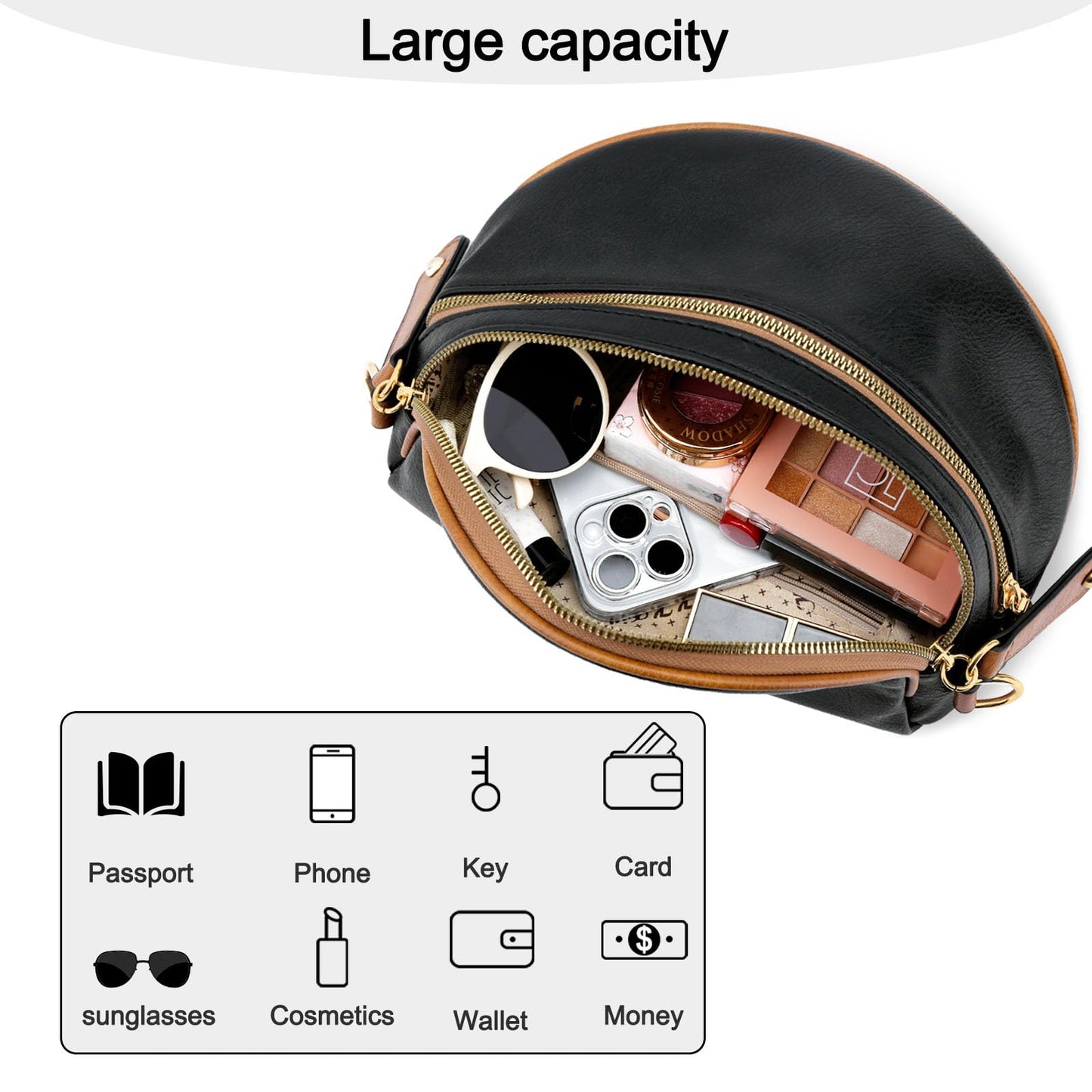 KKXIU Crossbody Sling Bag for Women Trendy Fanny Pack Vegan Leather Chest Bag(Black)
