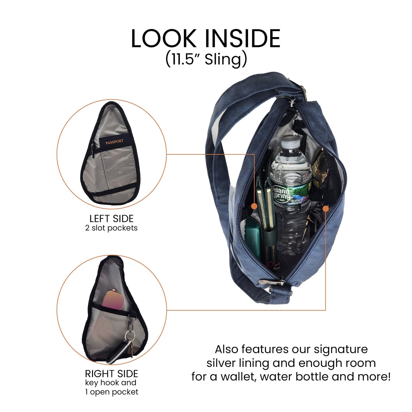 AmeriBag 11.5" Vintage Healthy Back Bag Ergonomic Crossbody Sling for Everyday Use, Travel & Walking Comfort (Blue)