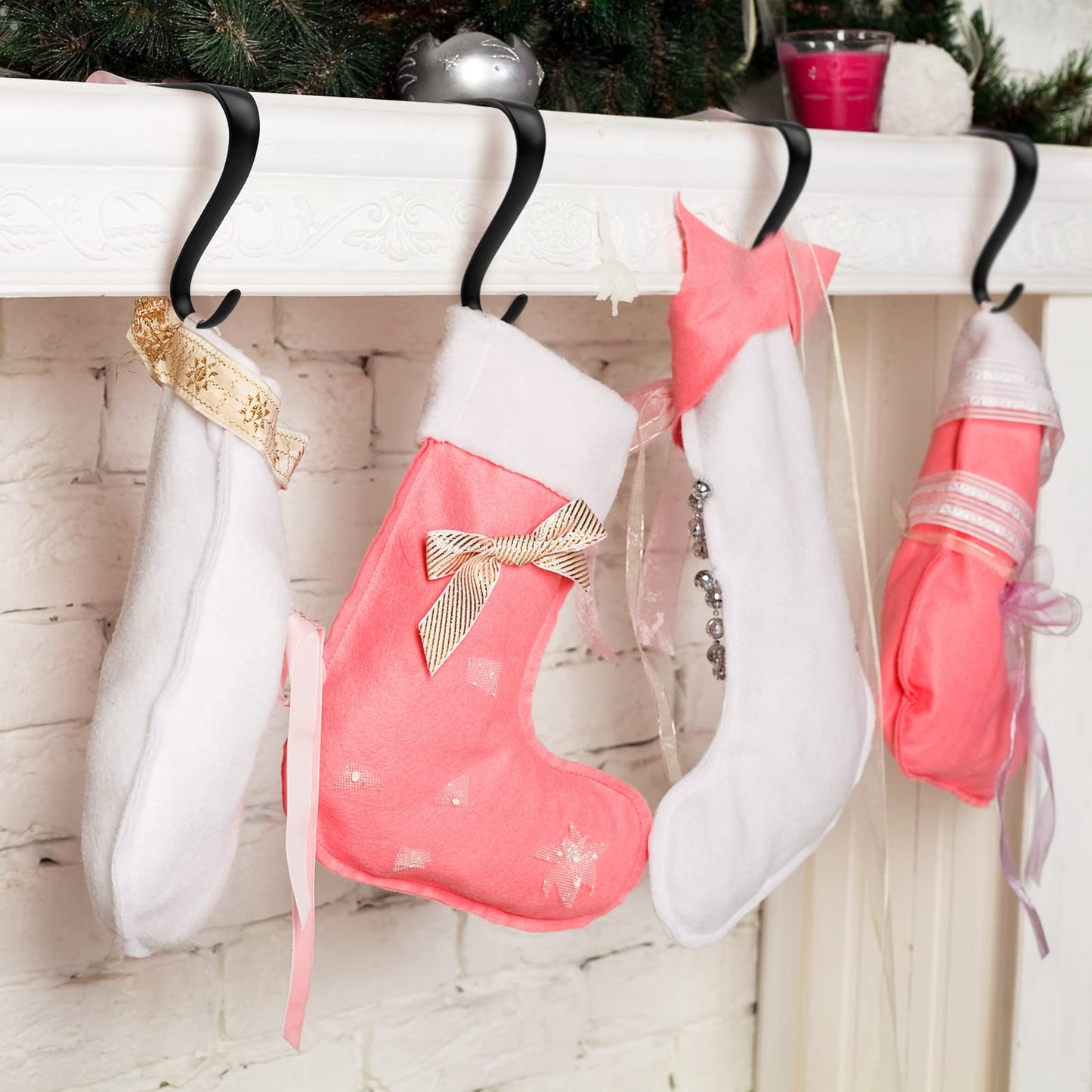 URATOT 6 Pieces Black Christmas Stocking Holder Metal Mantel Stockings Hangers Christmas Stocking Clips for Christmas Party Decoration