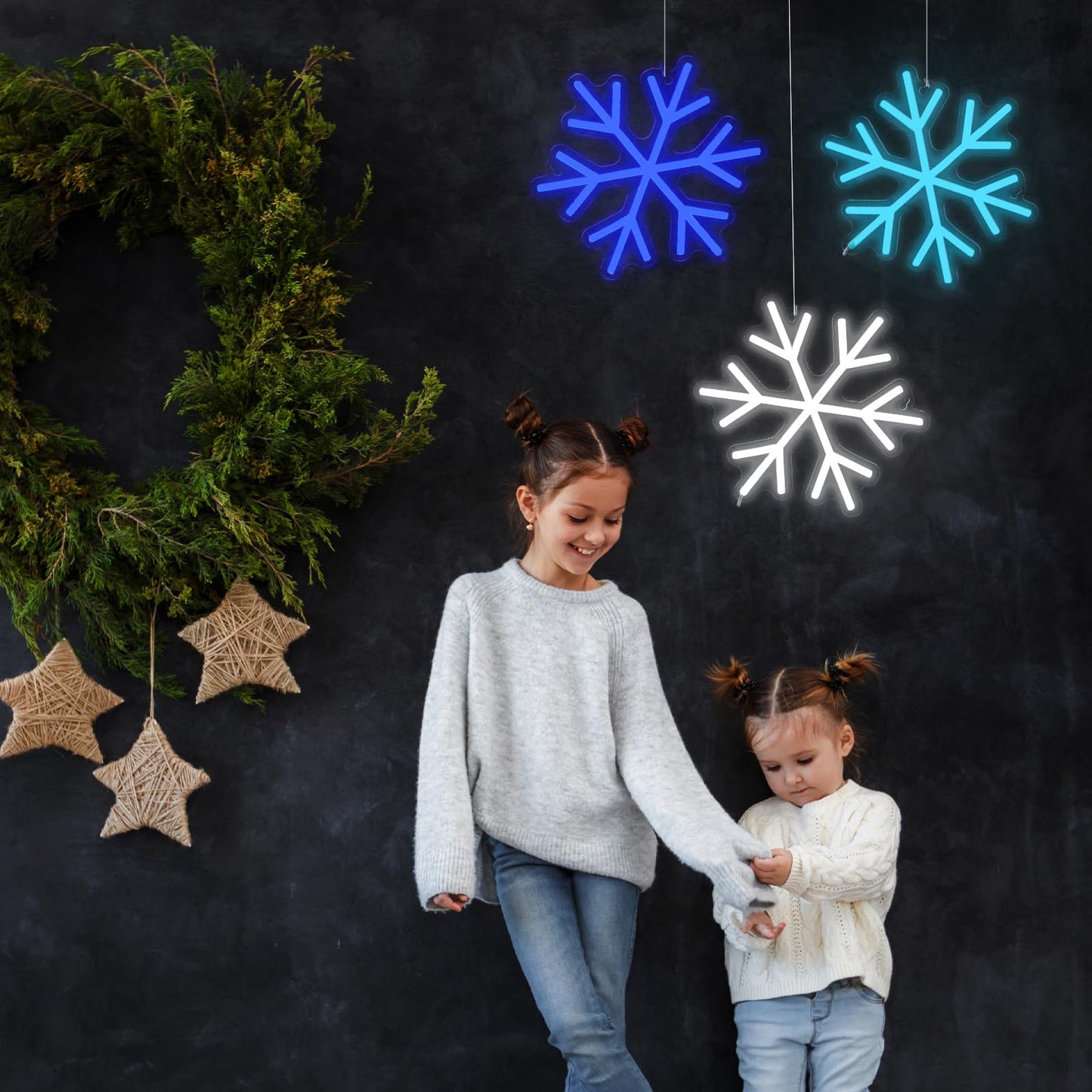 ROCEEI 3 Pcs Snowflake Neon Sign, Snowflake LED Lights Winter Neon Lights USB Window Wall Bar Living Room Decor for Winter Christmas Party Holiday Night Bedroom Gifts