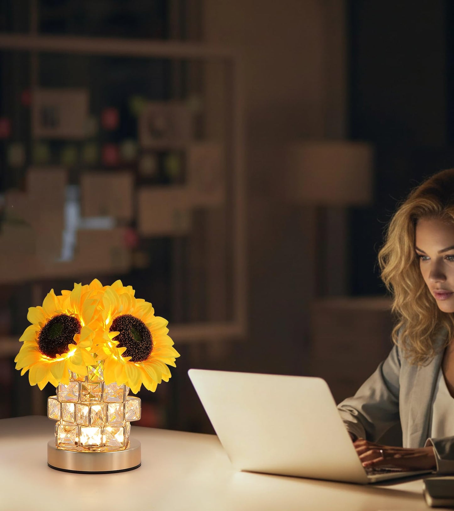 AIHYING Sunflowers Flower Lamp,Rechargeable Cordless Touch Lamp,3-Colour Infinitely Dimming Small Night Light,Crystal Table Lamp,Christmas/Mother's Day/Birthday Gifts for Women,Home Decor.