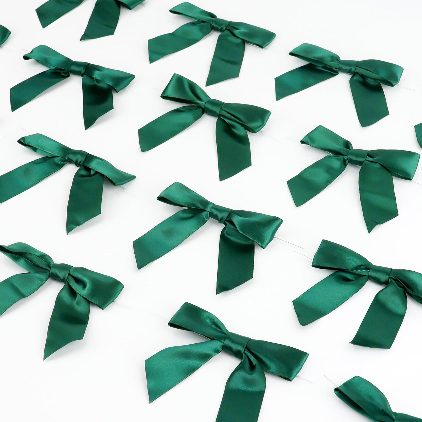 AIMUDI Twist Tie Bows for Treat Bags 3.5" Hunter Green Satin Ribbon Bows for Crafts Premade Bows with Twist Ties for Christmas Cake Pop Candy Apple Small Bows for Gift Wrapping Wedding Decor, 50 PCs