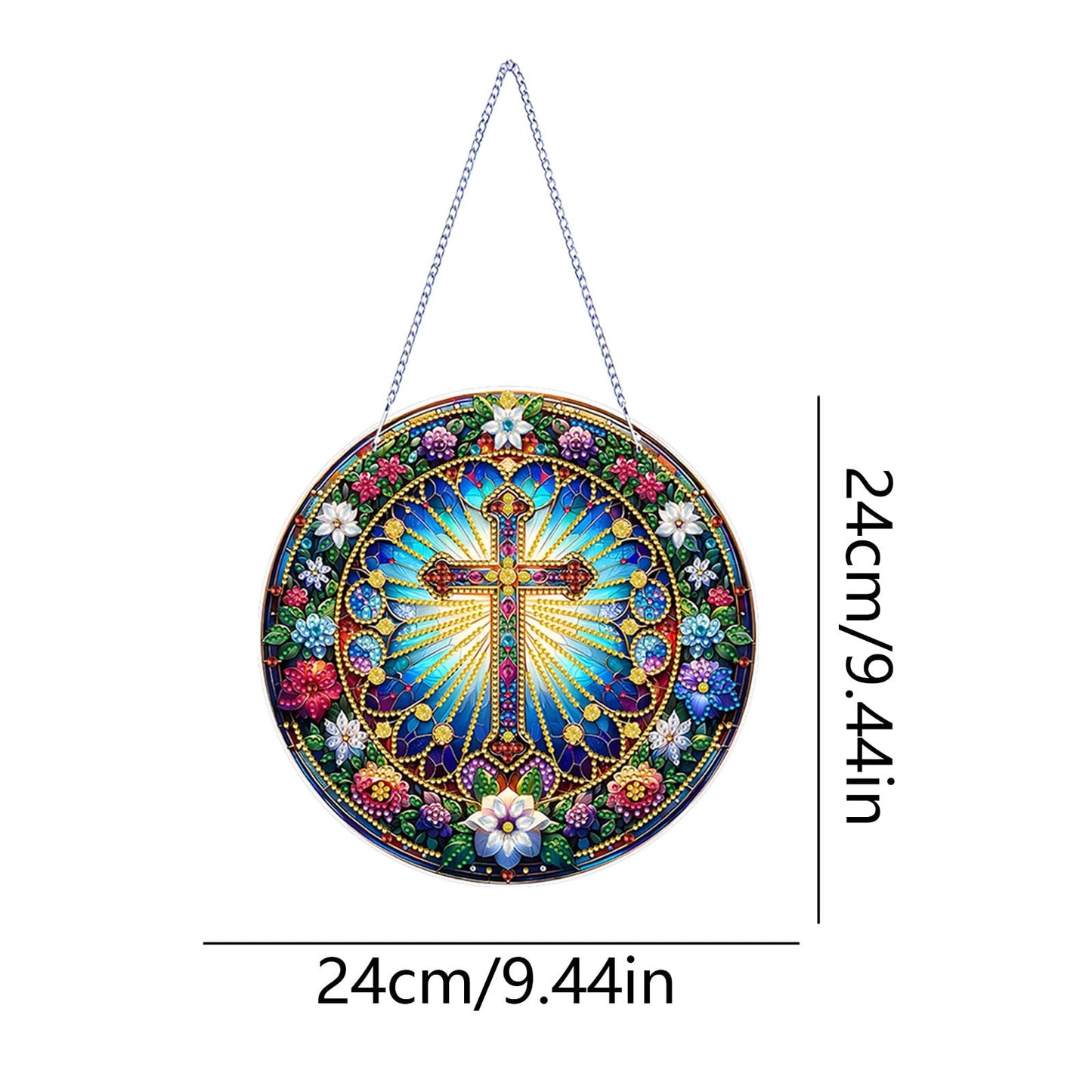 DIY Acrylic Diamond Art Painting Wreath Kits Special Shaped Rhinestone 5D Diamond Art Window Pendants Home Garden Wall Hanging Kits Hanging Ornament (Cross-2)