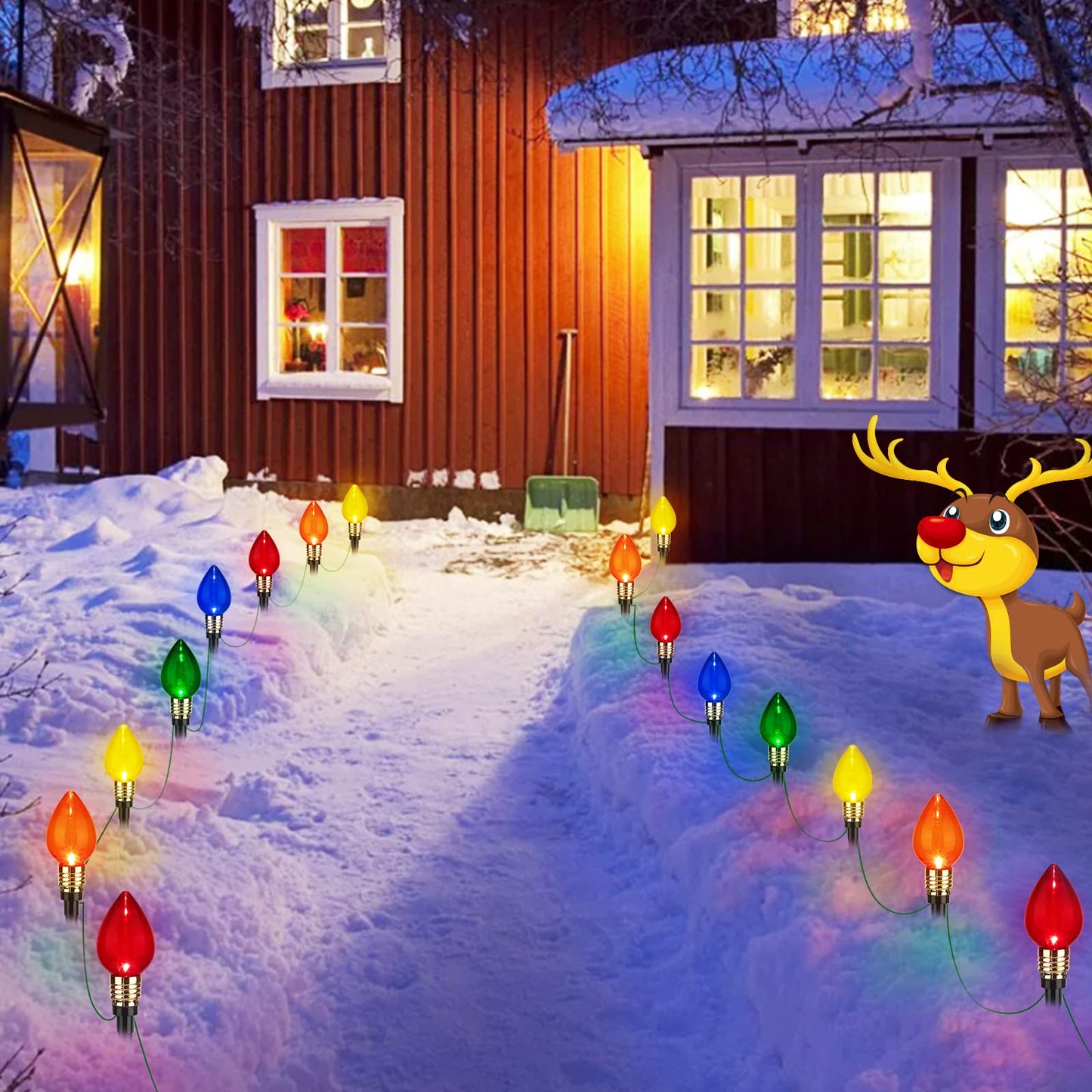 2 Pack C9 Christmas Pathway Lights Outdoor, Total 34.8 Ft 20 LED C9 Pathway Light, Waterproof Connectable Walkway Lights for Yard Ground Sidewalk Driveway Christmas Decorations