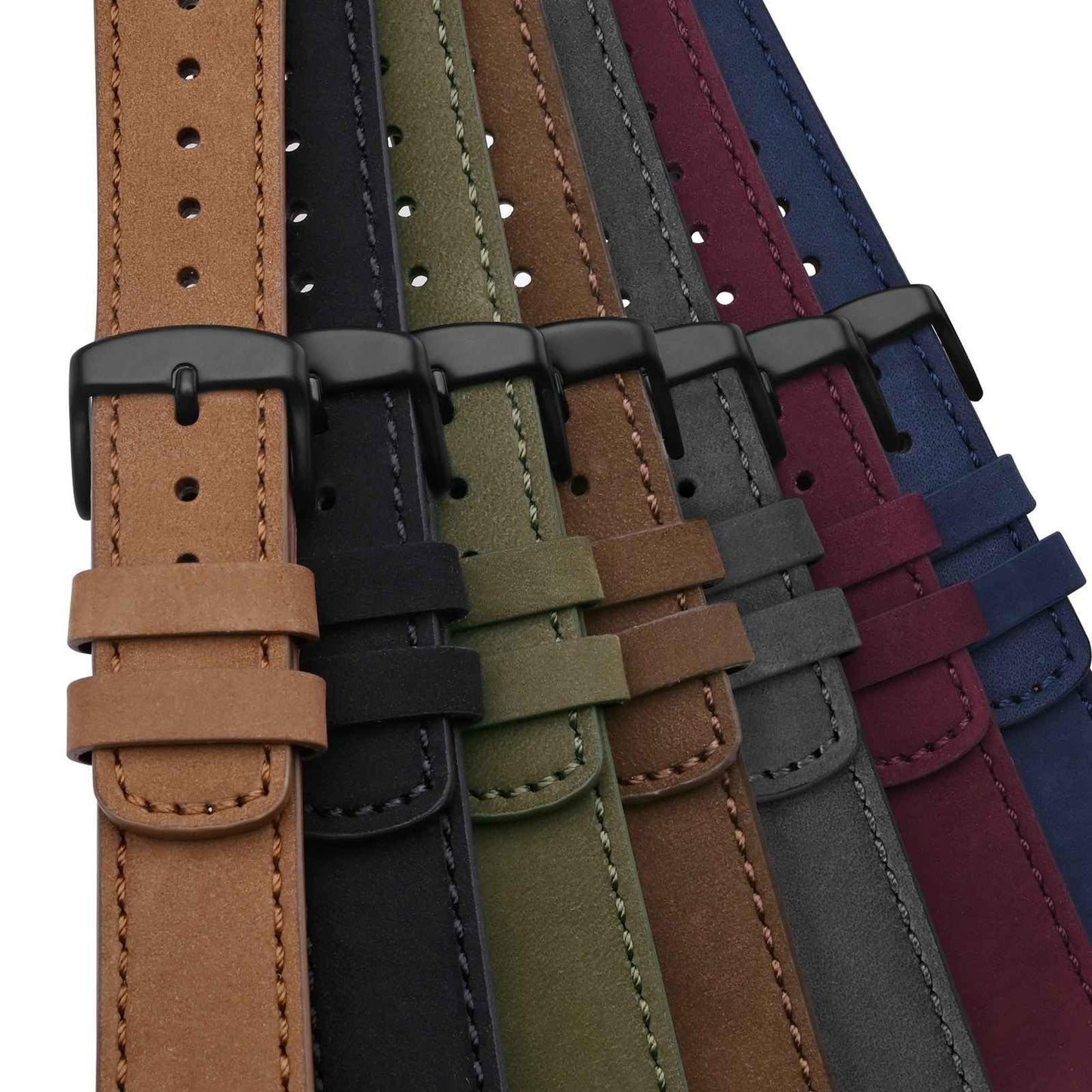 WOCCI 18mm Retro Leather Watch Band for Men and Women, Quick Release Replacement Strap with Black Buckle (Dark Brown)