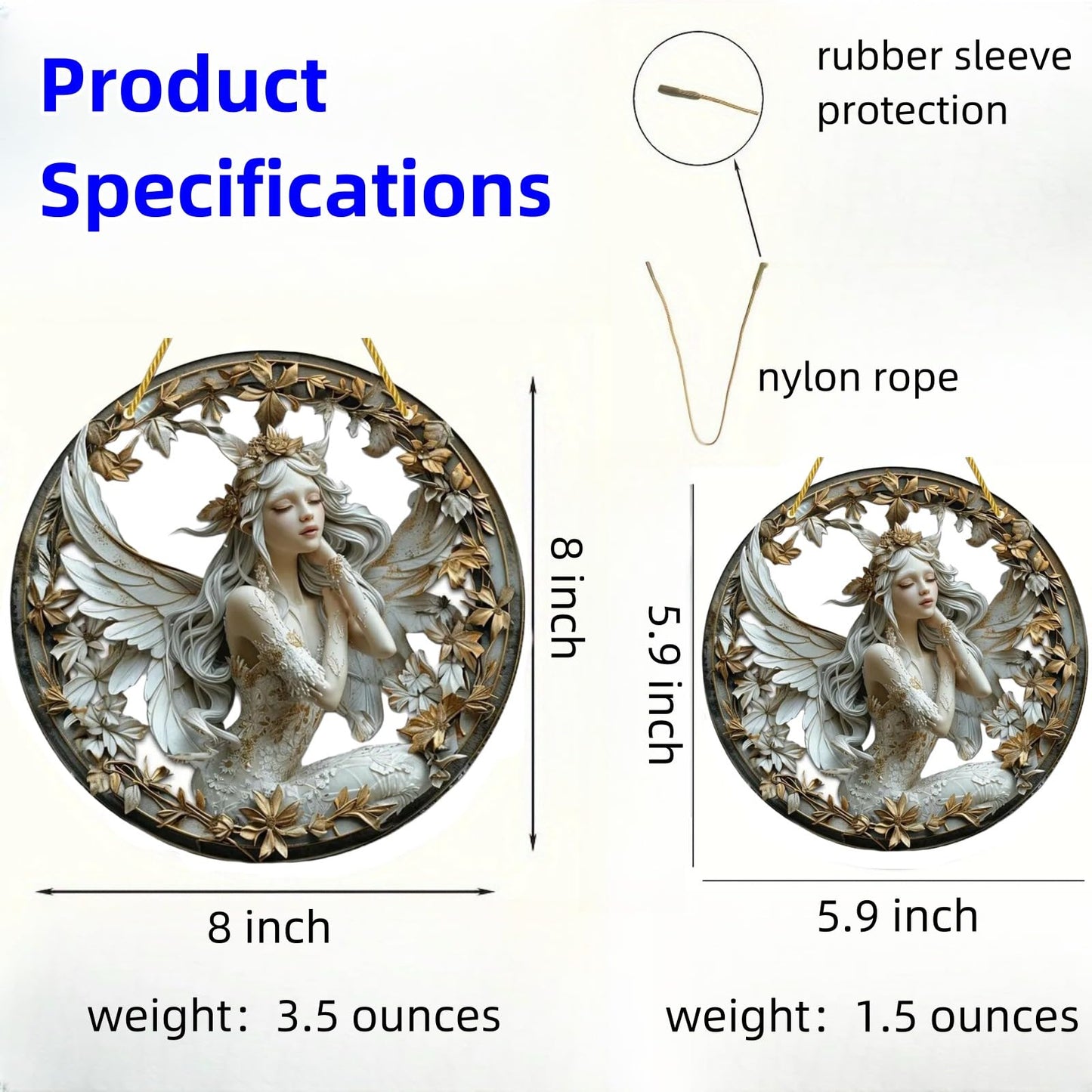 VTYFRY Flower Fairy Garden Decorations Angel Wing Christmas Halloween Deco Statue Art Elf Sculpture Hanging Craft for Outdoor Yard Courtyard Lawn Patio Window Acrylic Ornament Home Gift (C,S: 6*6 IN)